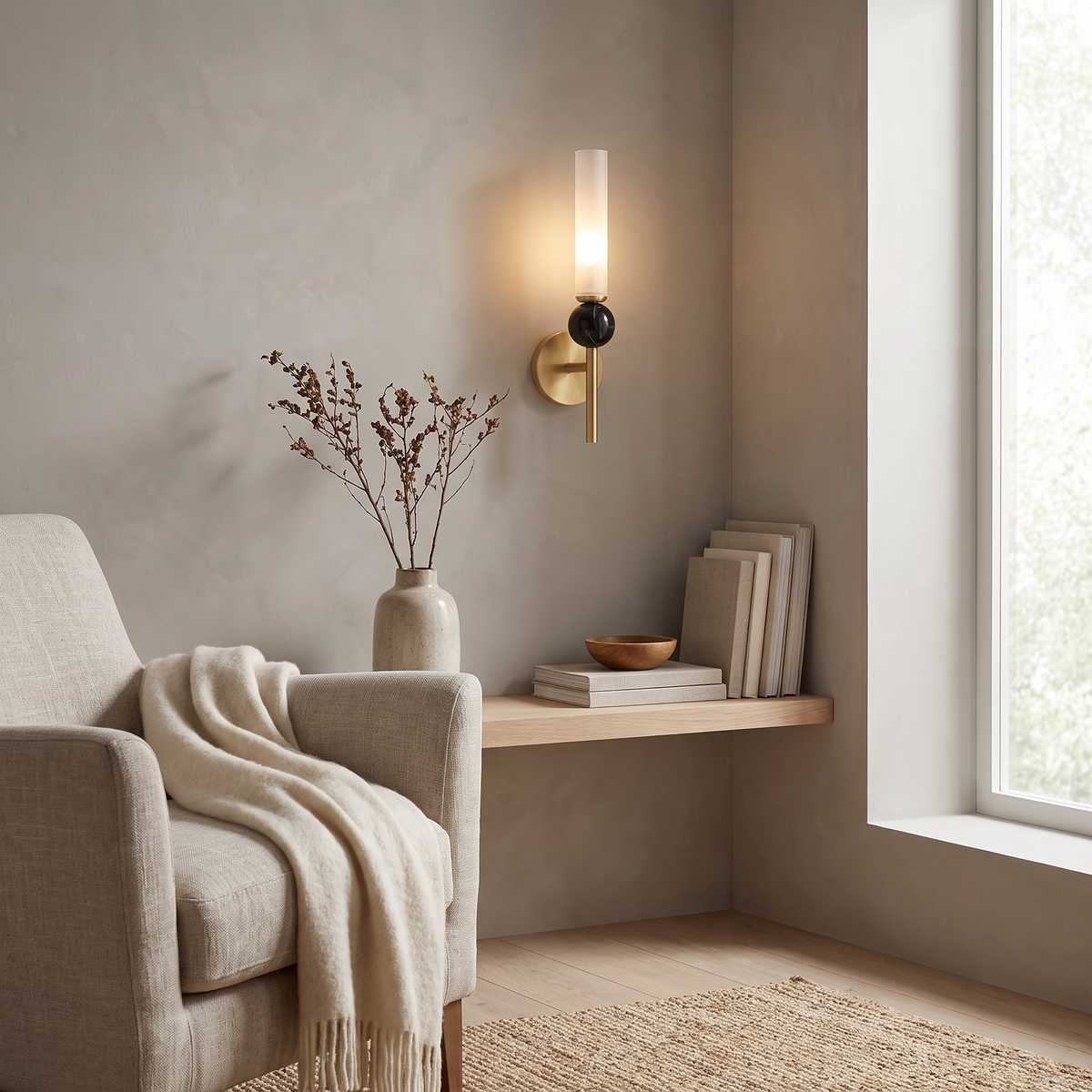 Vein marble wall sconce in a Scandinavian interior