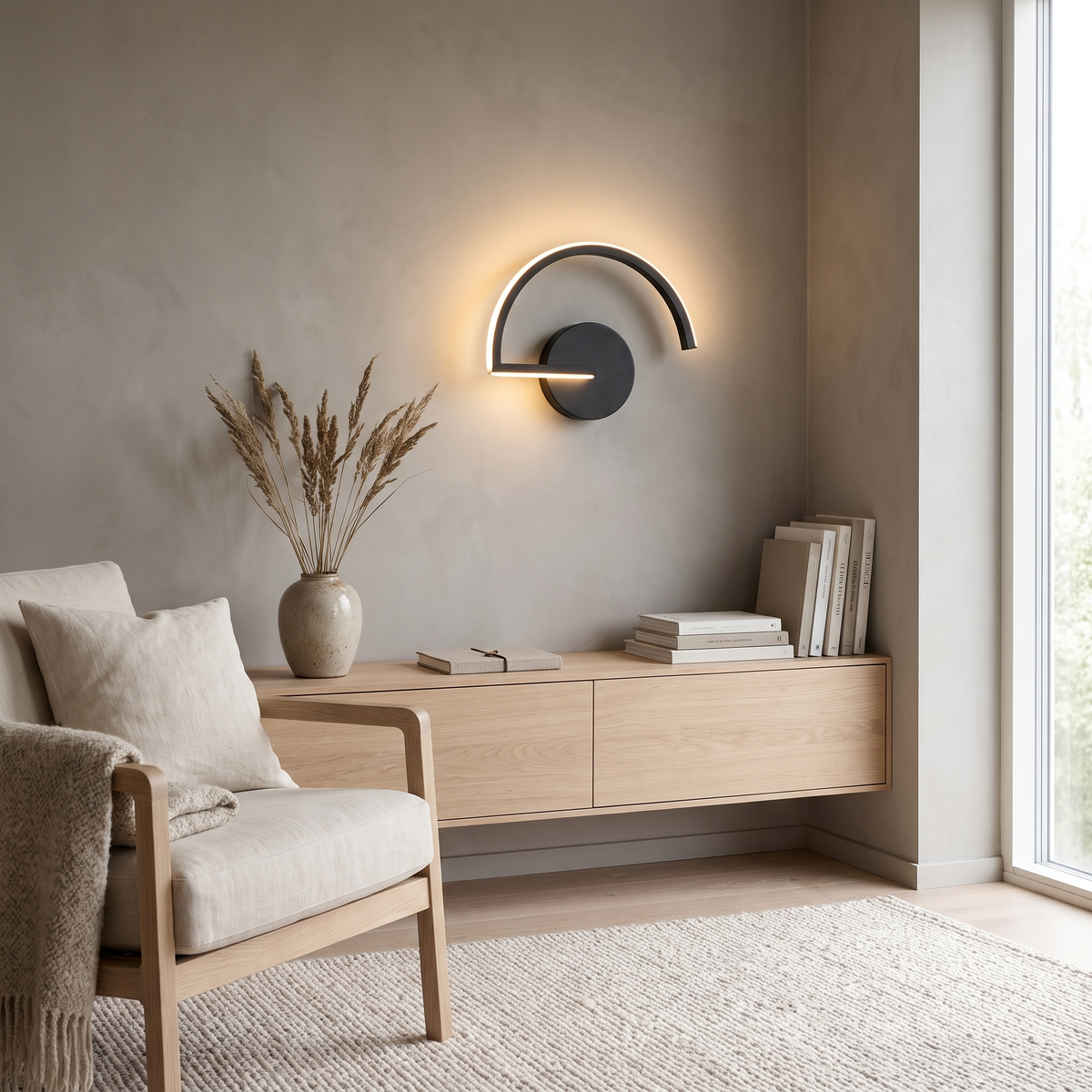 Plane minimalist wall lamp in a Scandinavian interior
