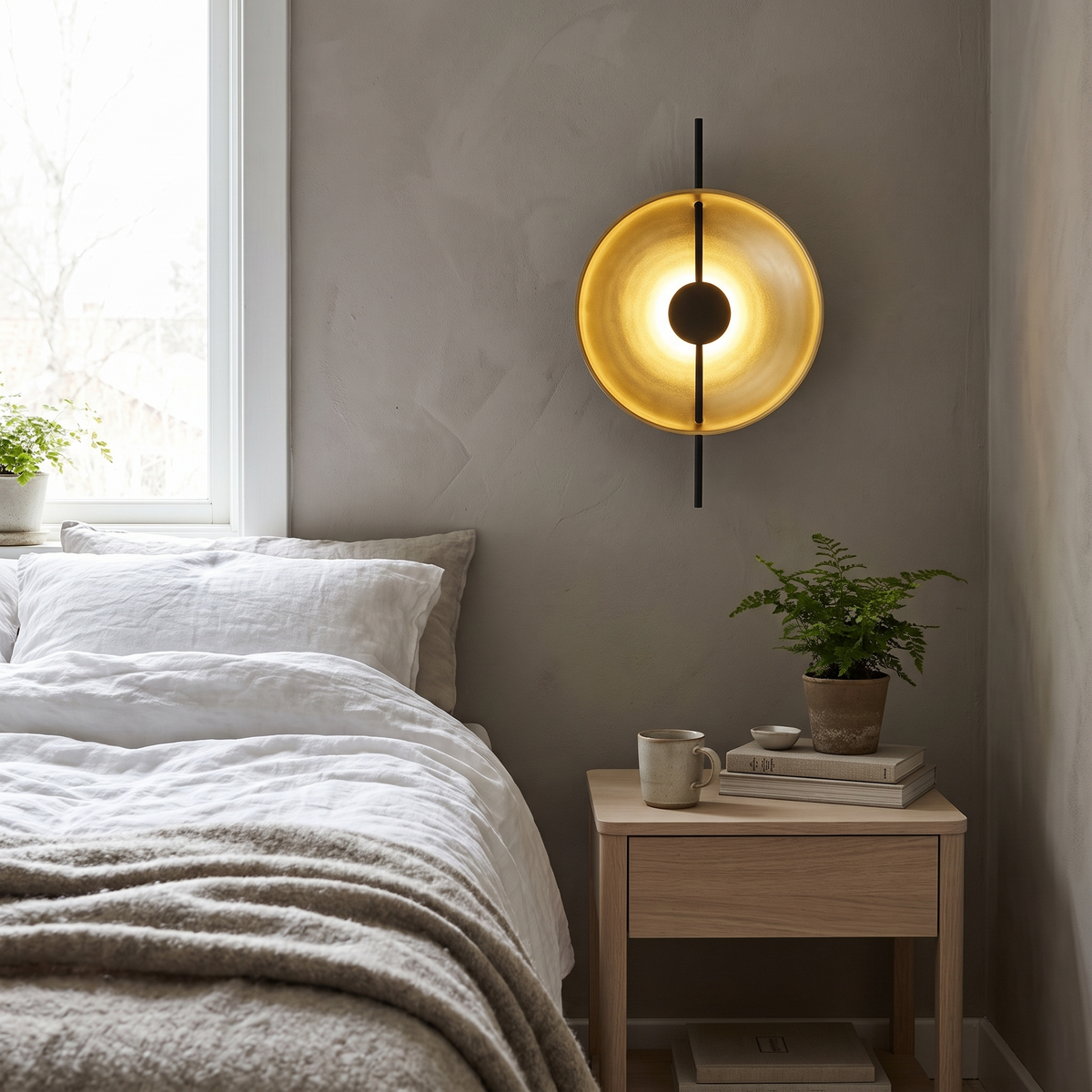 Linen Nordic wall sconce in a Scandinavian interior
