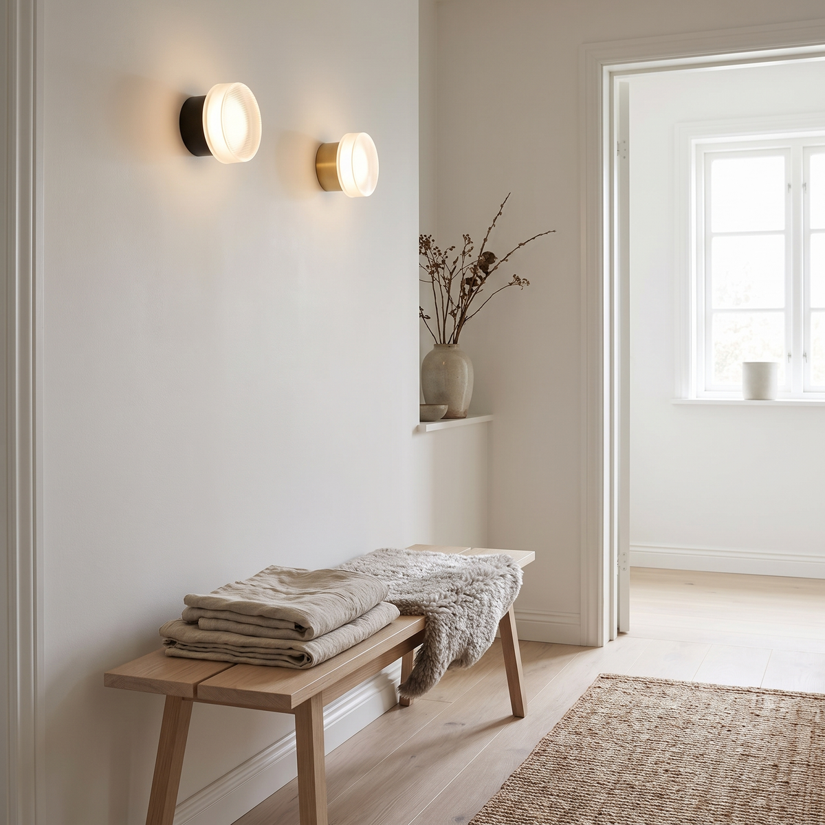 Cupola dome wall and ceiling light in a Scandinavian hallway