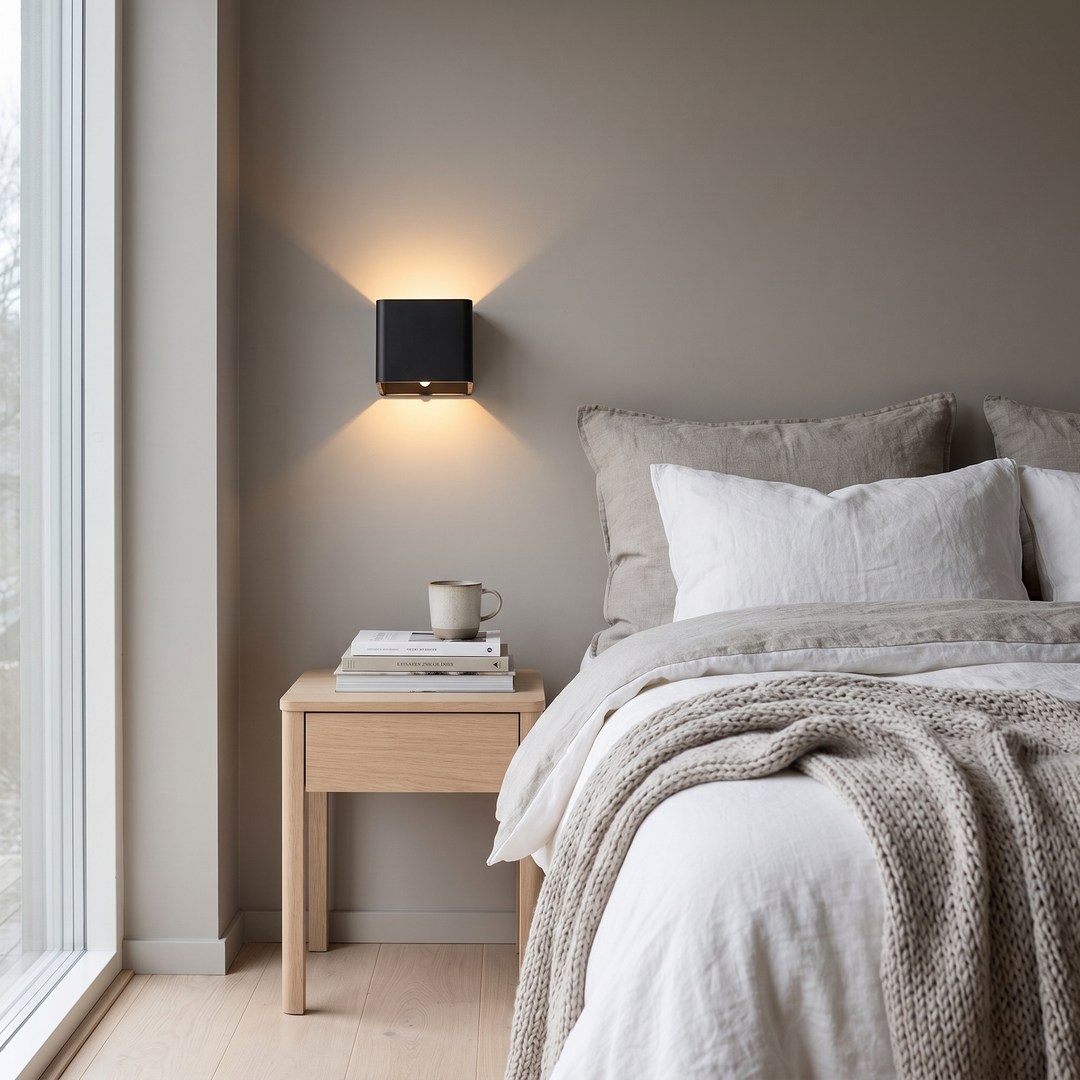 Spark battery wall sconce in a Scandinavian bedroom