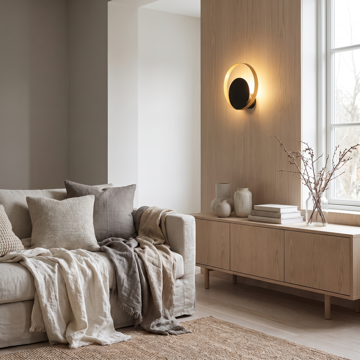 Raven gold and black wall light in a Scandinavian interior