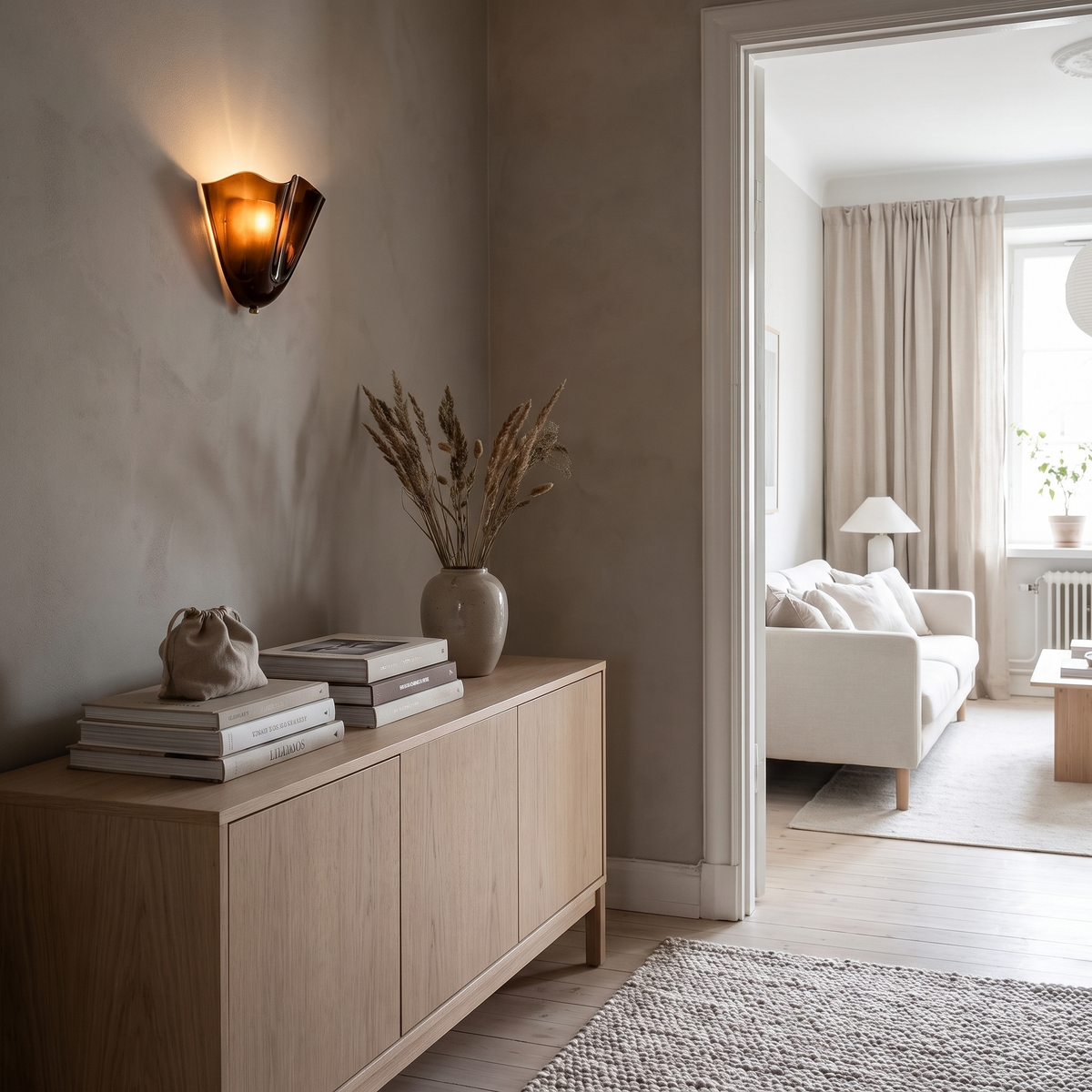Shell vintage glass wall lamp in a Scandinavian interior