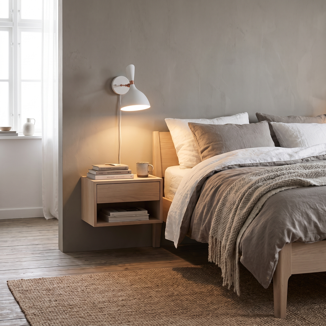 Pebble Nordic wall sconce in a Scandinavian bedroom