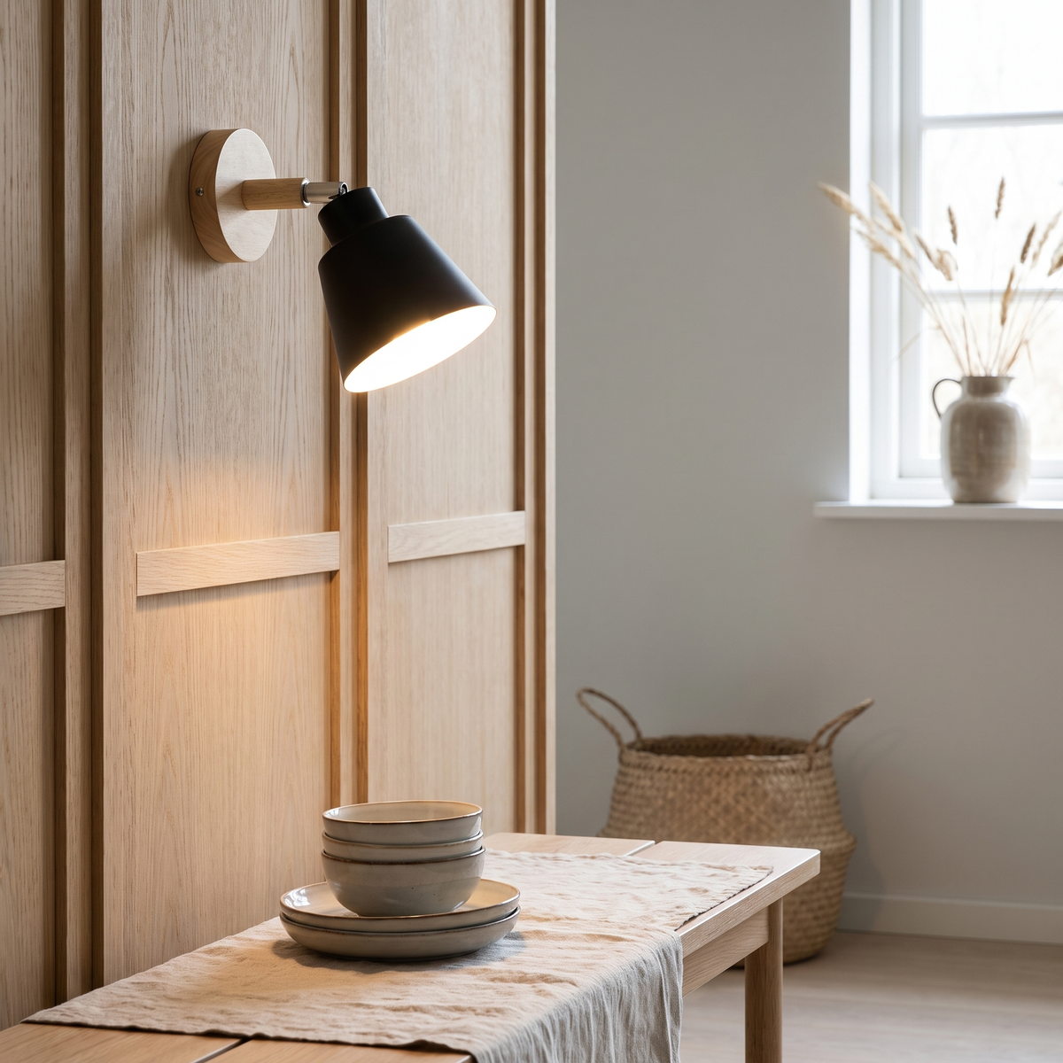 Canvas Nordic wall sconce in a Scandinavian interior