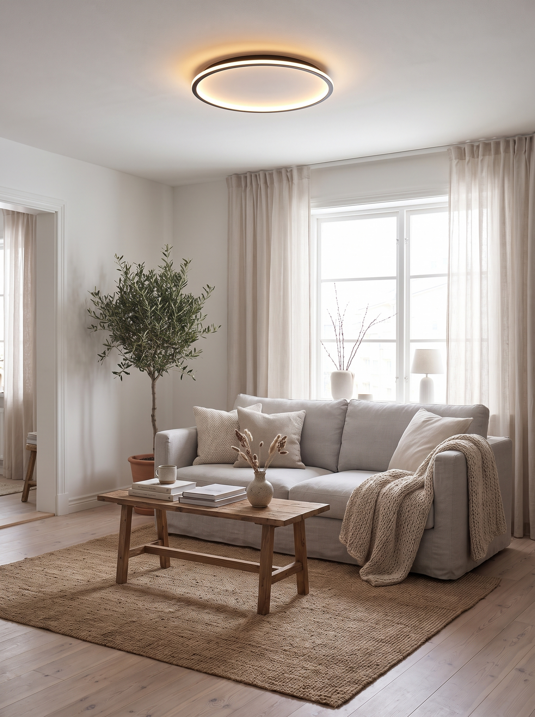 Lumenorth Halo Ceiling Light Black as a graphic ring against the ceiling