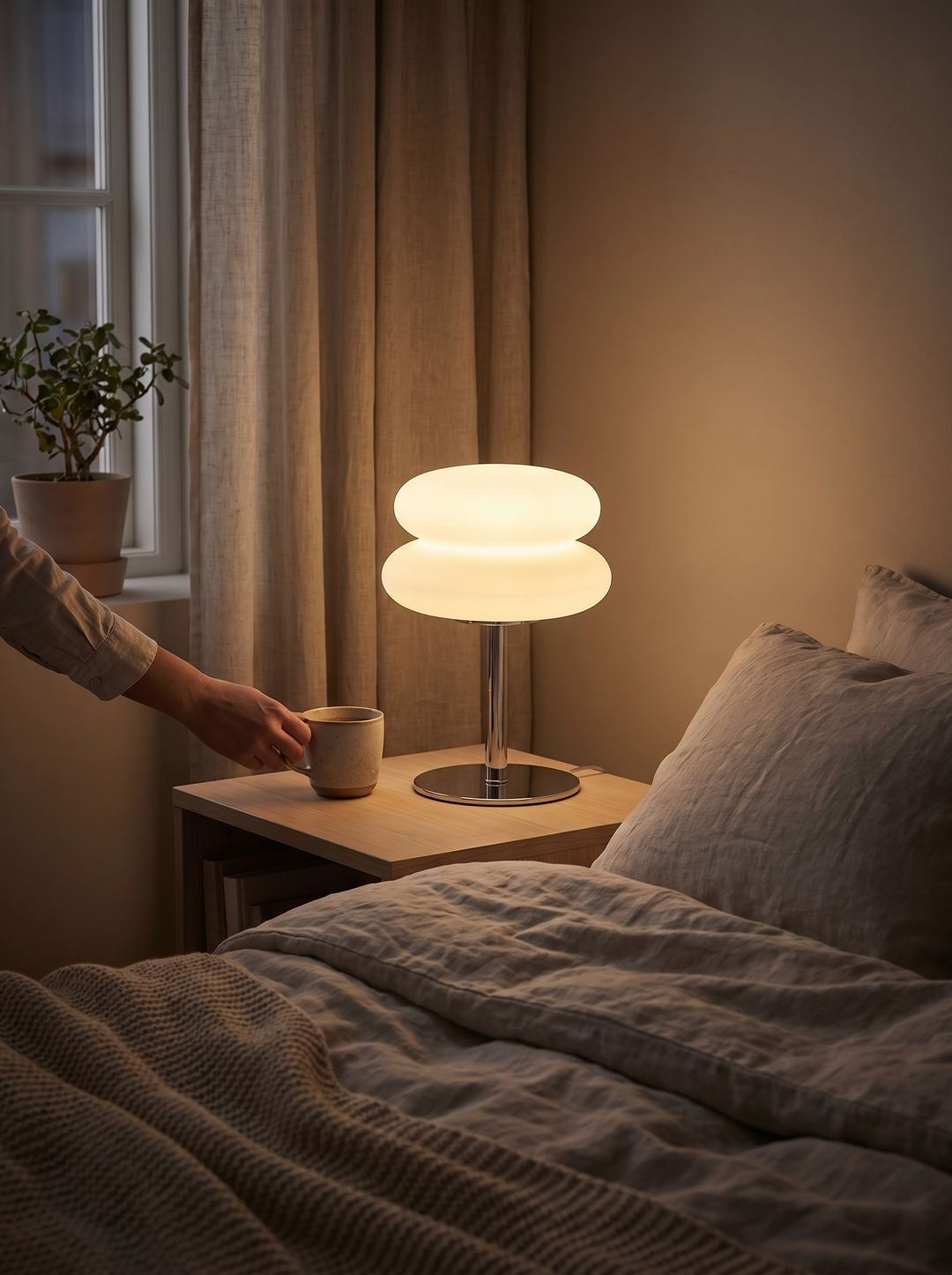 Lumenorth Mush Table Lamp dimmed low as a night light