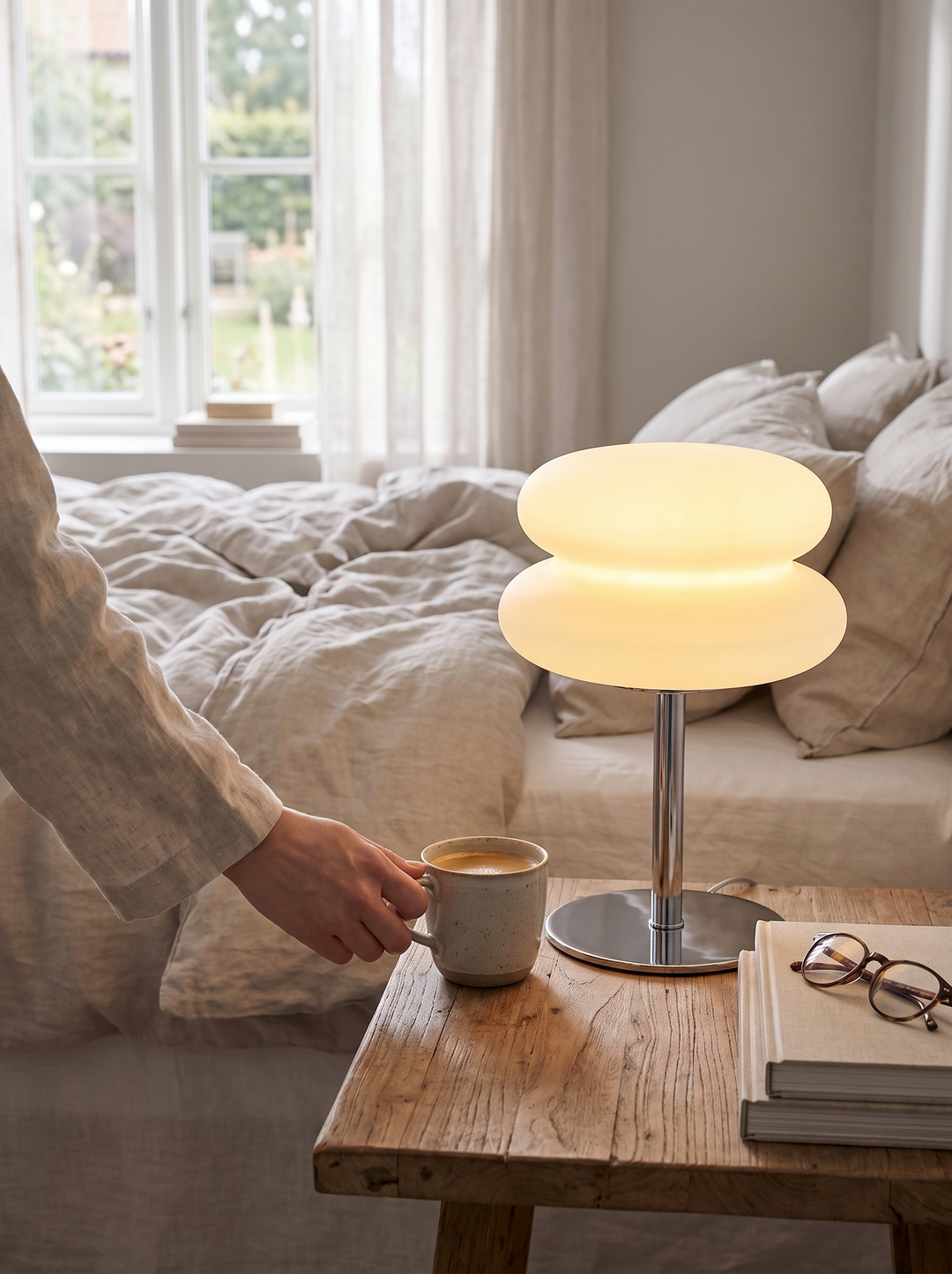 Lumenorth Mush Table Lamp glowing on a small surface