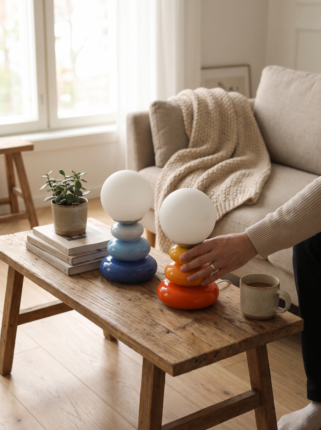 Lumenorth Cairn Table Lamp with stacked colour blocked base