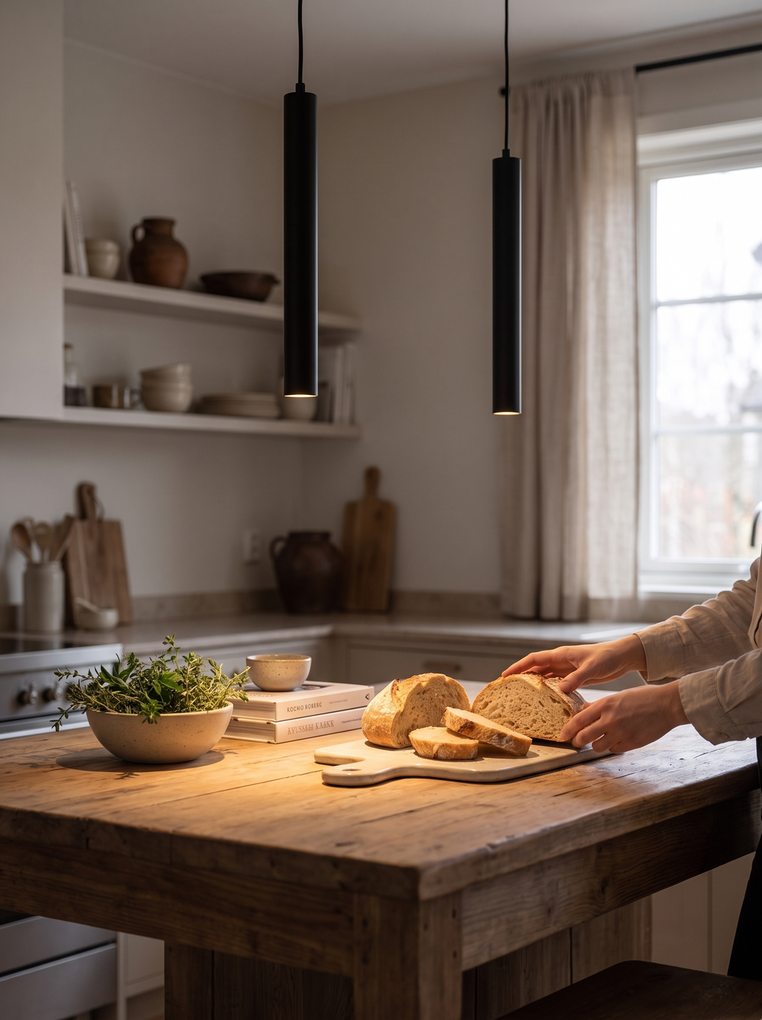 Lumenorth Stem Cord Pendant lighting a kitchen worktop