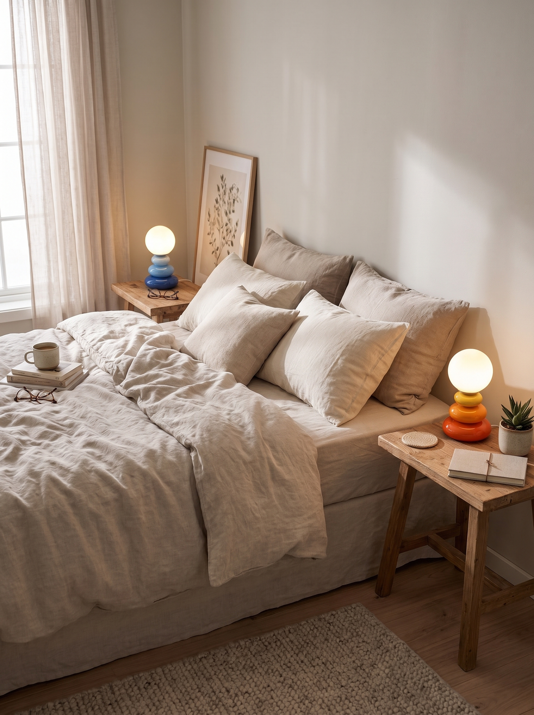 A pair of Lumenorth Cairn Table Lamps either side of a bed