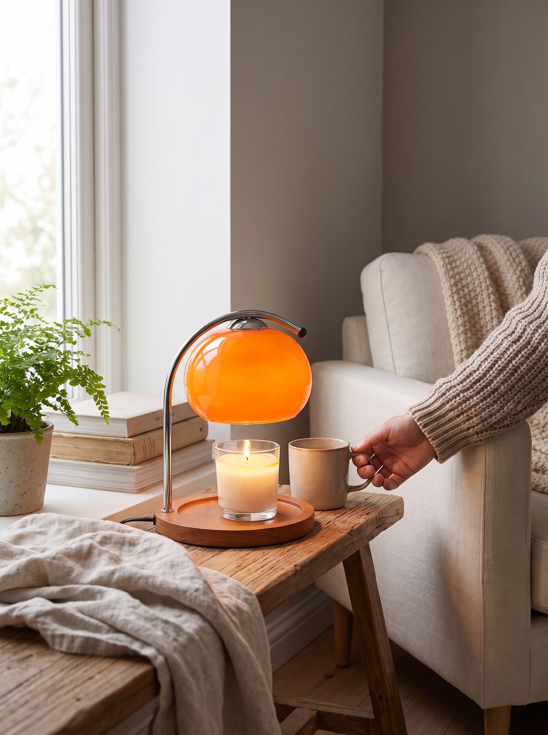 Lumenorth Ember Candle Warmer Lamp melting a candle evenly from above