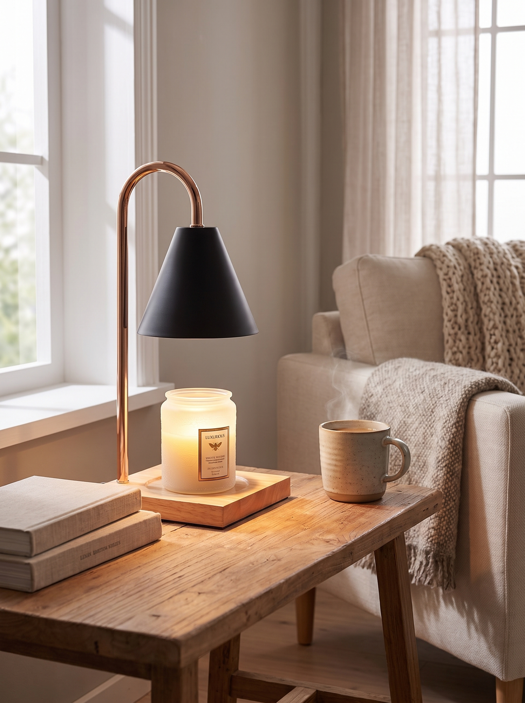Lumenorth Arc Candle Warmer Lamp melting a candle evenly