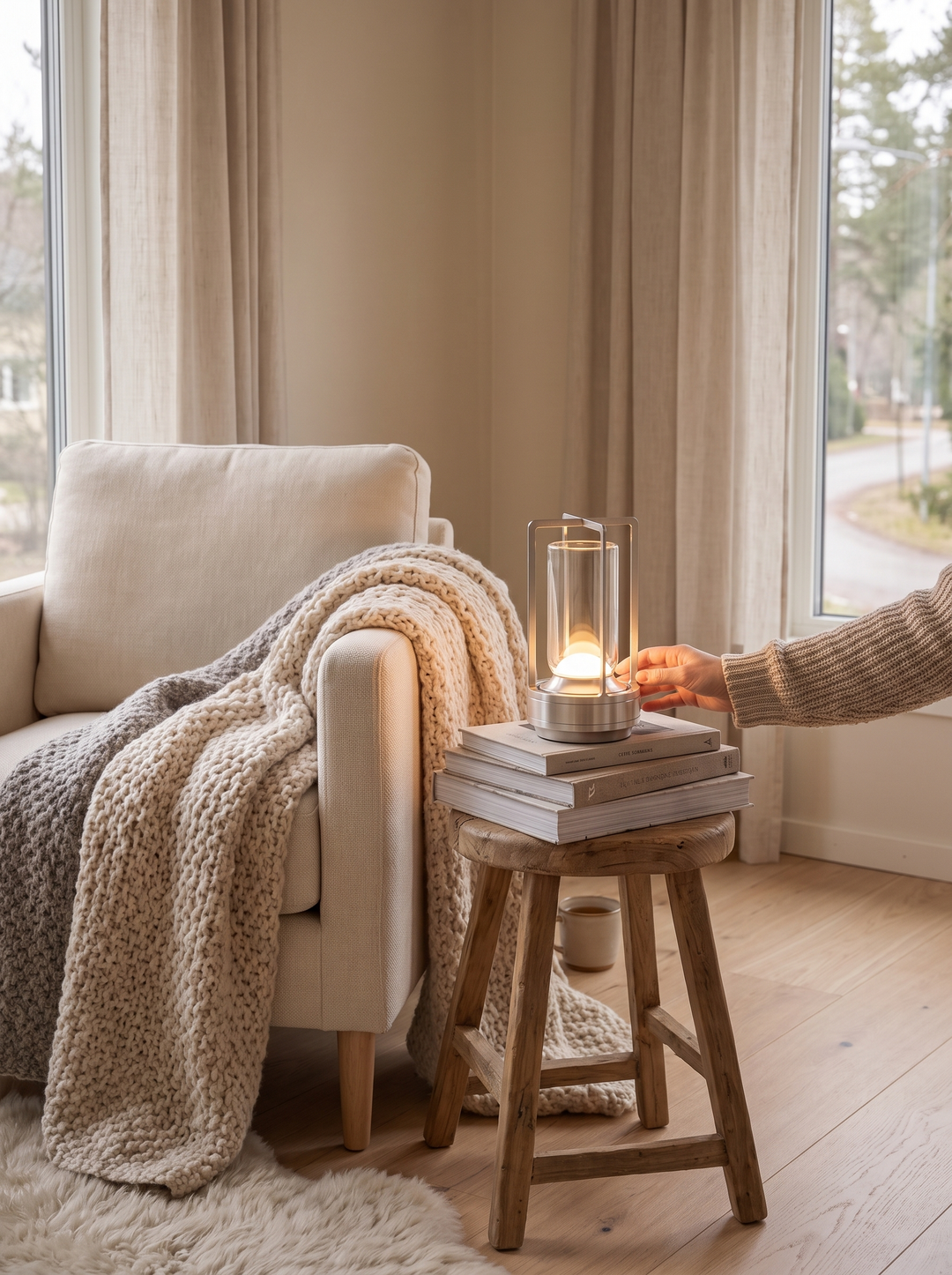 Lumenorth Nomad Rechargeable Table Lamp lighting a spot with no socket
