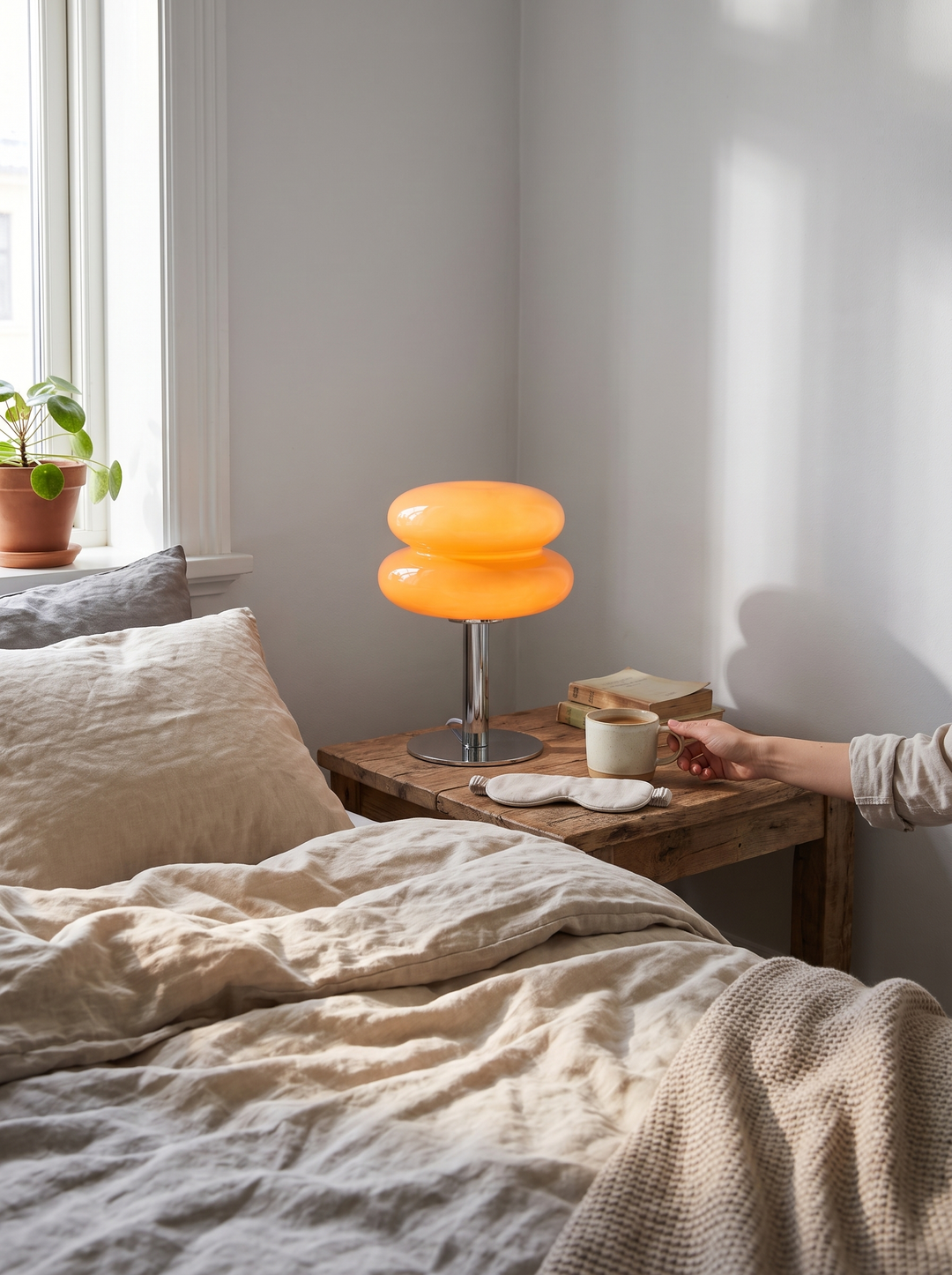 Lumenorth Opal Macaron Table Lamp on a bedside table