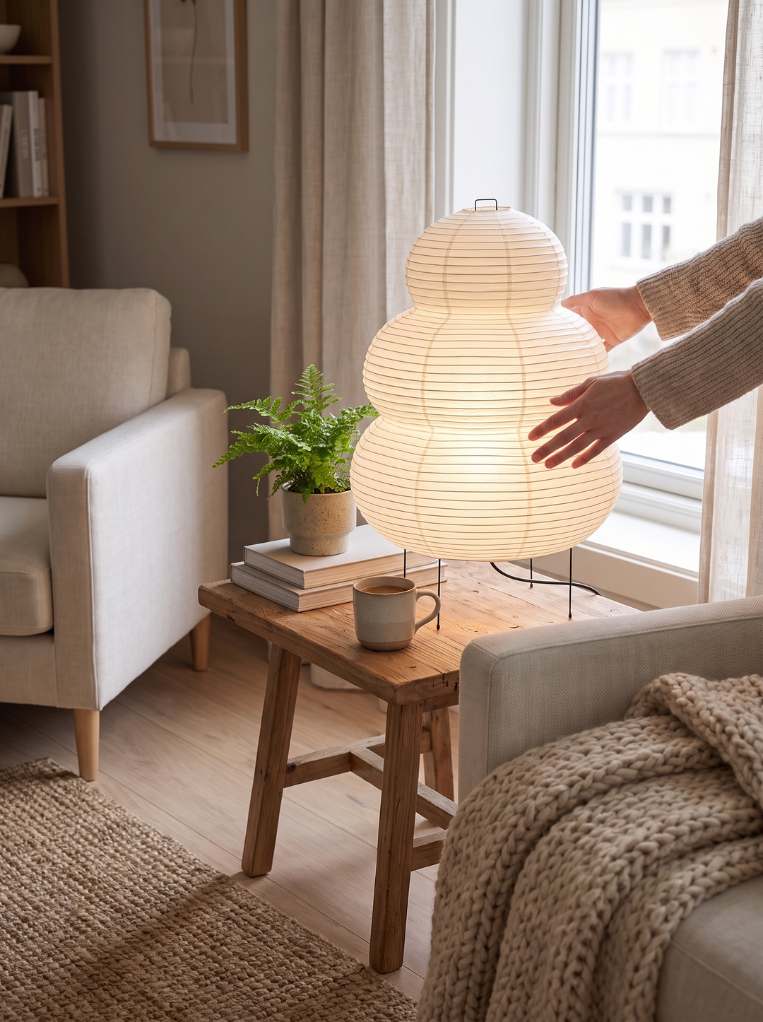 Lumenorth Mist Rice Paper Table Lamp casting soft edged shadows