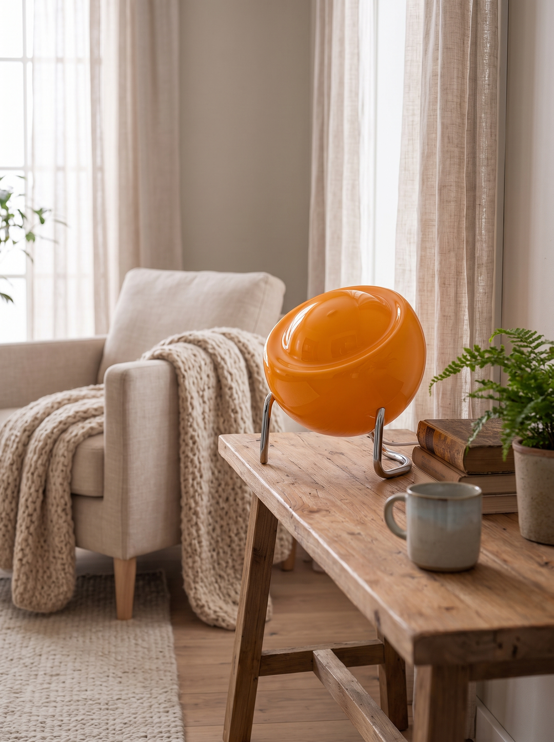 Lumenorth Sienna Orange Glass Table Lamp as a sculptural object switched off