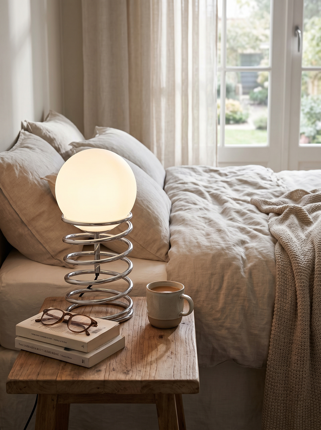 Lumenorth Helix Spring Glass Table Lamp casting a coiled pattern