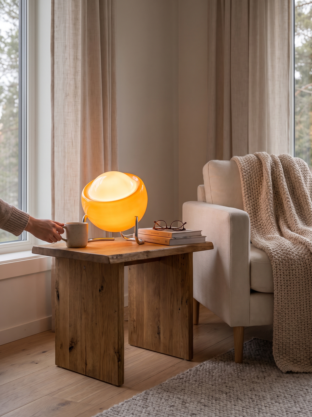 Lumenorth Sienna Orange Glass Table Lamp throwing honeyed light