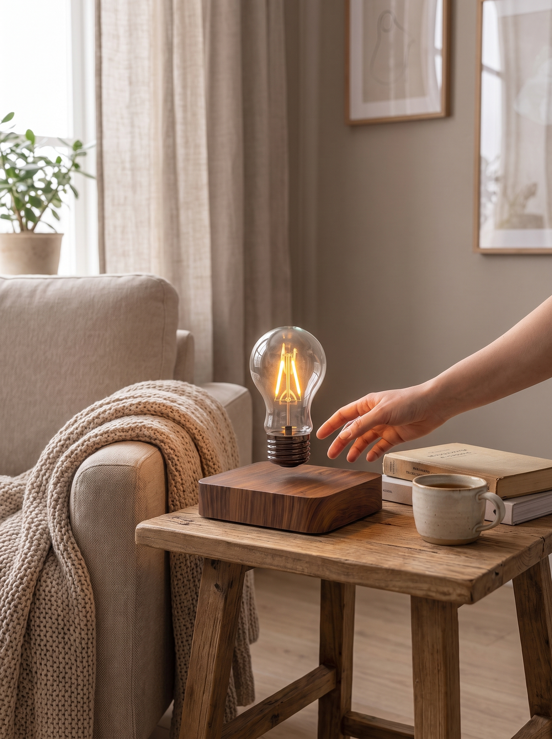 Lumenorth Float Levitating Lamp in a warm evening tone