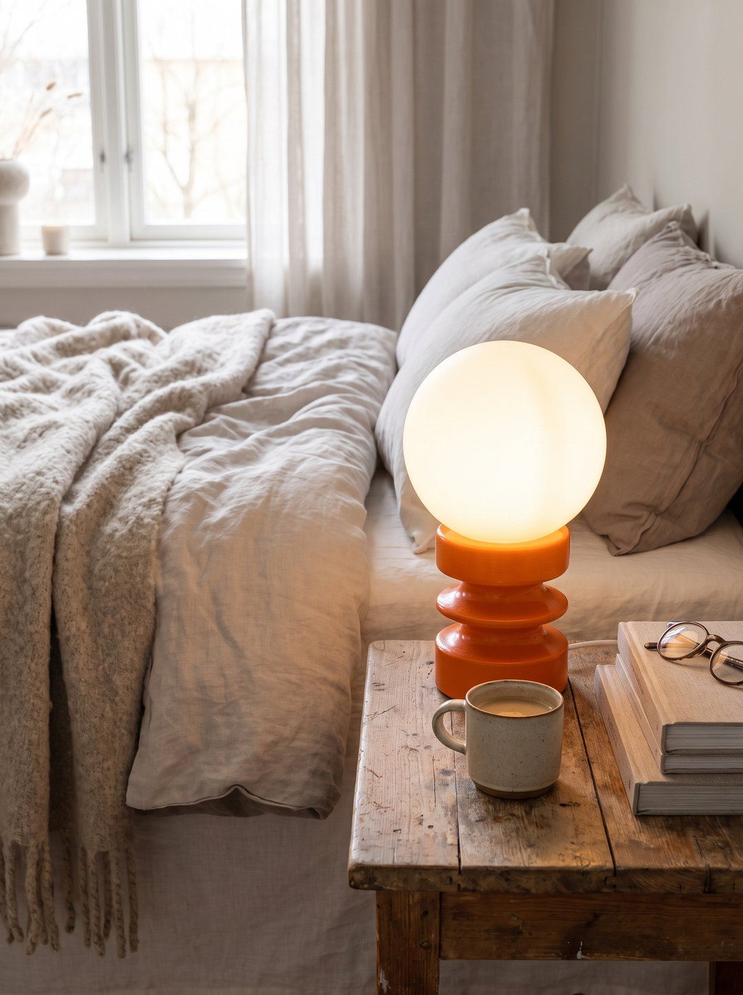 Lumenorth Spool Small Table Lamp with its turned ridged base