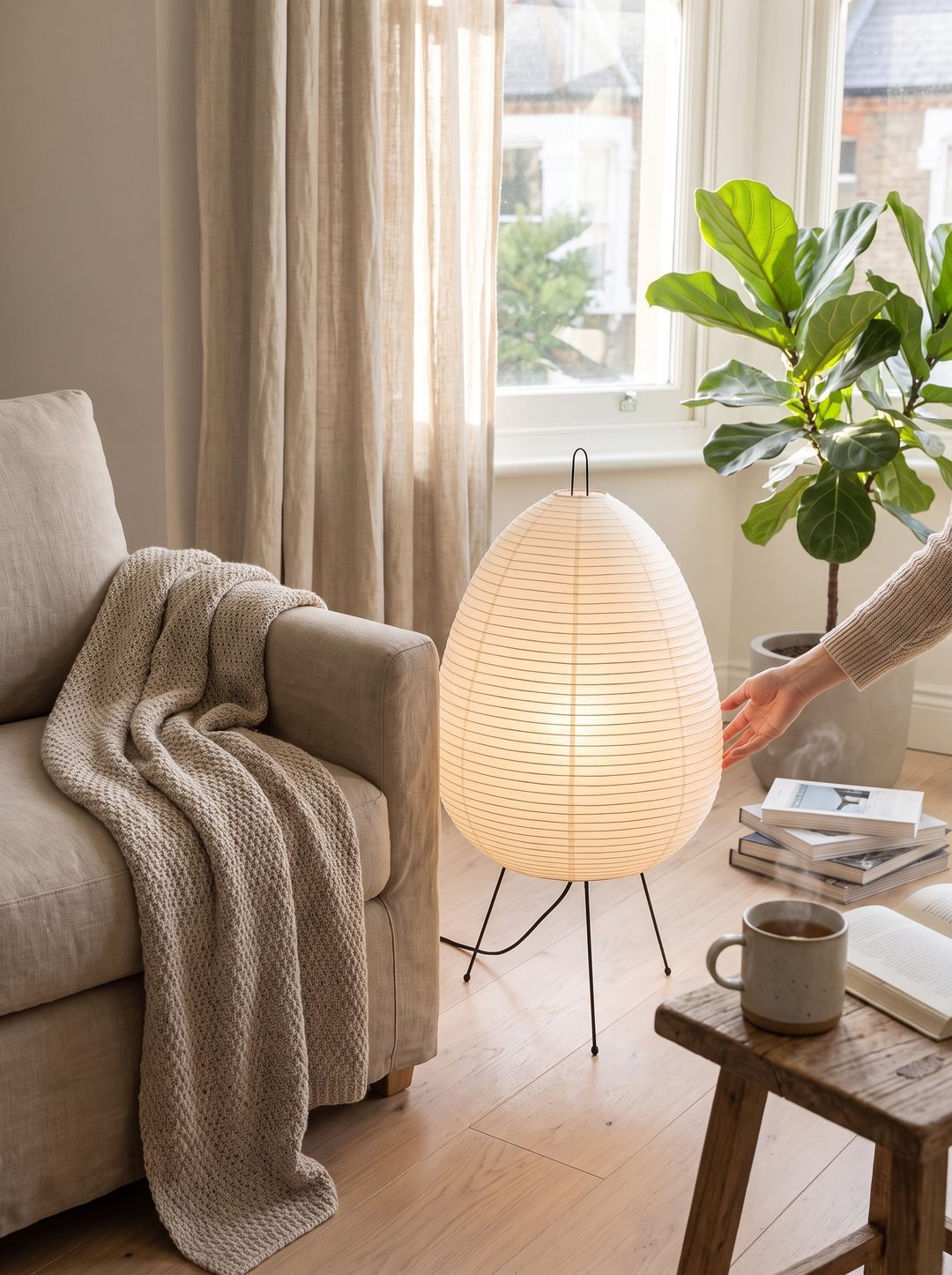 Lumenorth Frost Rice Paper Tripod Lamp in a contemporary room