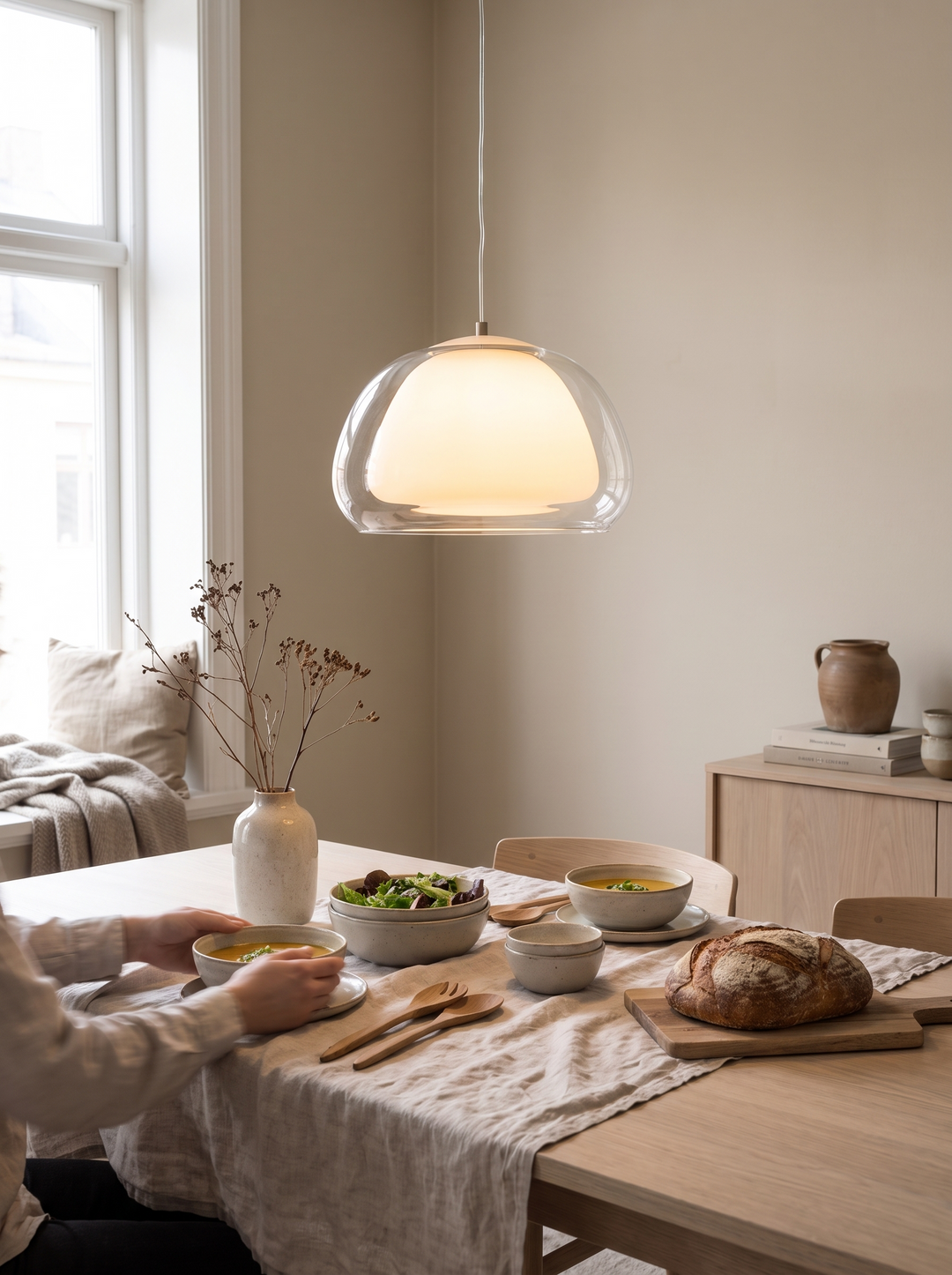 Hand blown glass shade of the Lumenorth Drop pendant