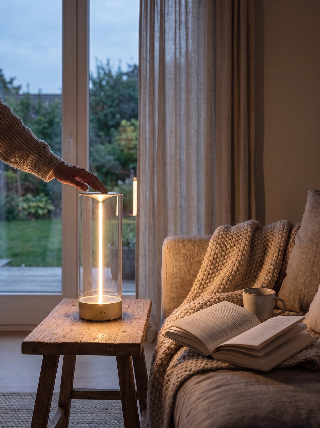 Lumenorth Beacon Cordless Table Lamp lighting a long evening