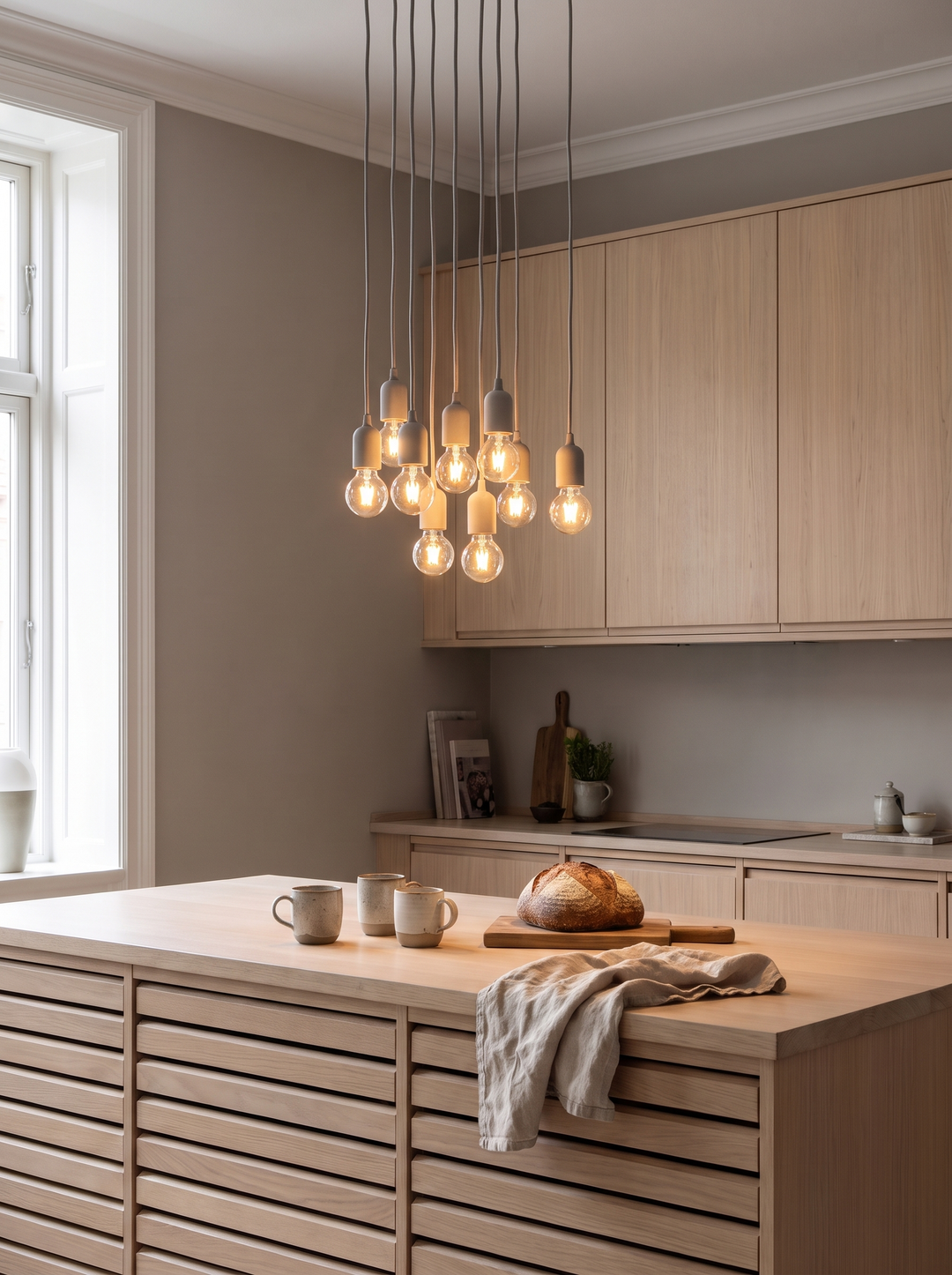 Lumenorth Bell Nordic Glass Pendant in clear glass over a kitchen counter