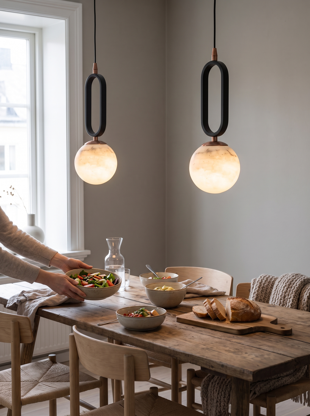 Plated copper fittings on the Lumenorth Quarry Marble pendant
