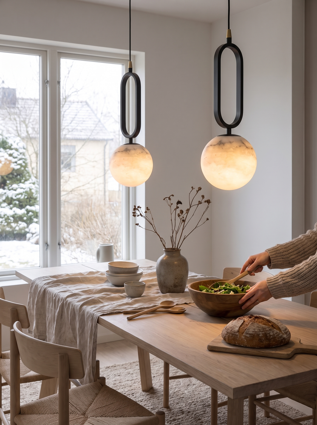 Lumenorth Quarry Marble Pendant Light hanging over a table