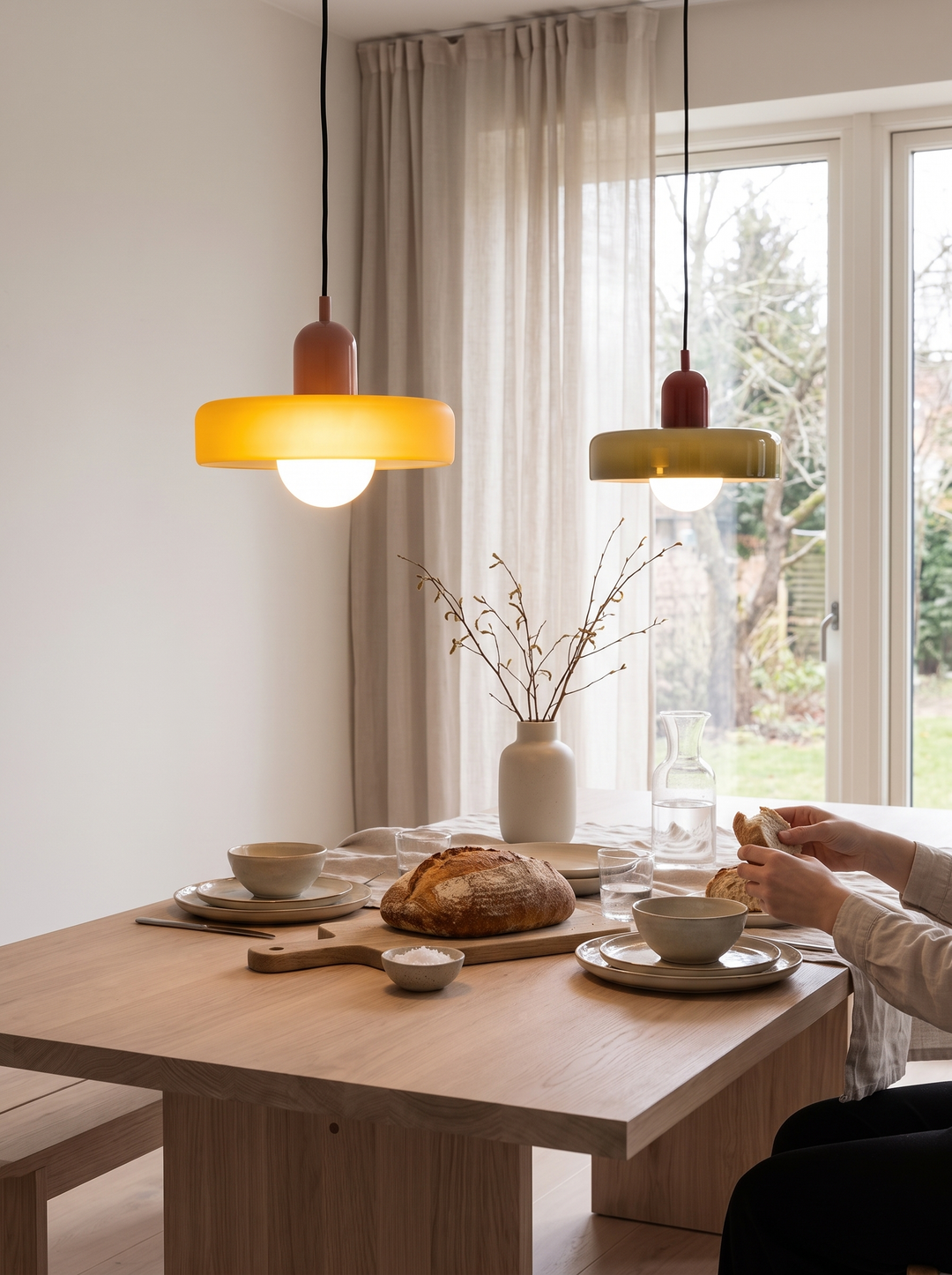 Lumenorth Duet Two Tone Glass Pendant in a Bauhaus inspired room