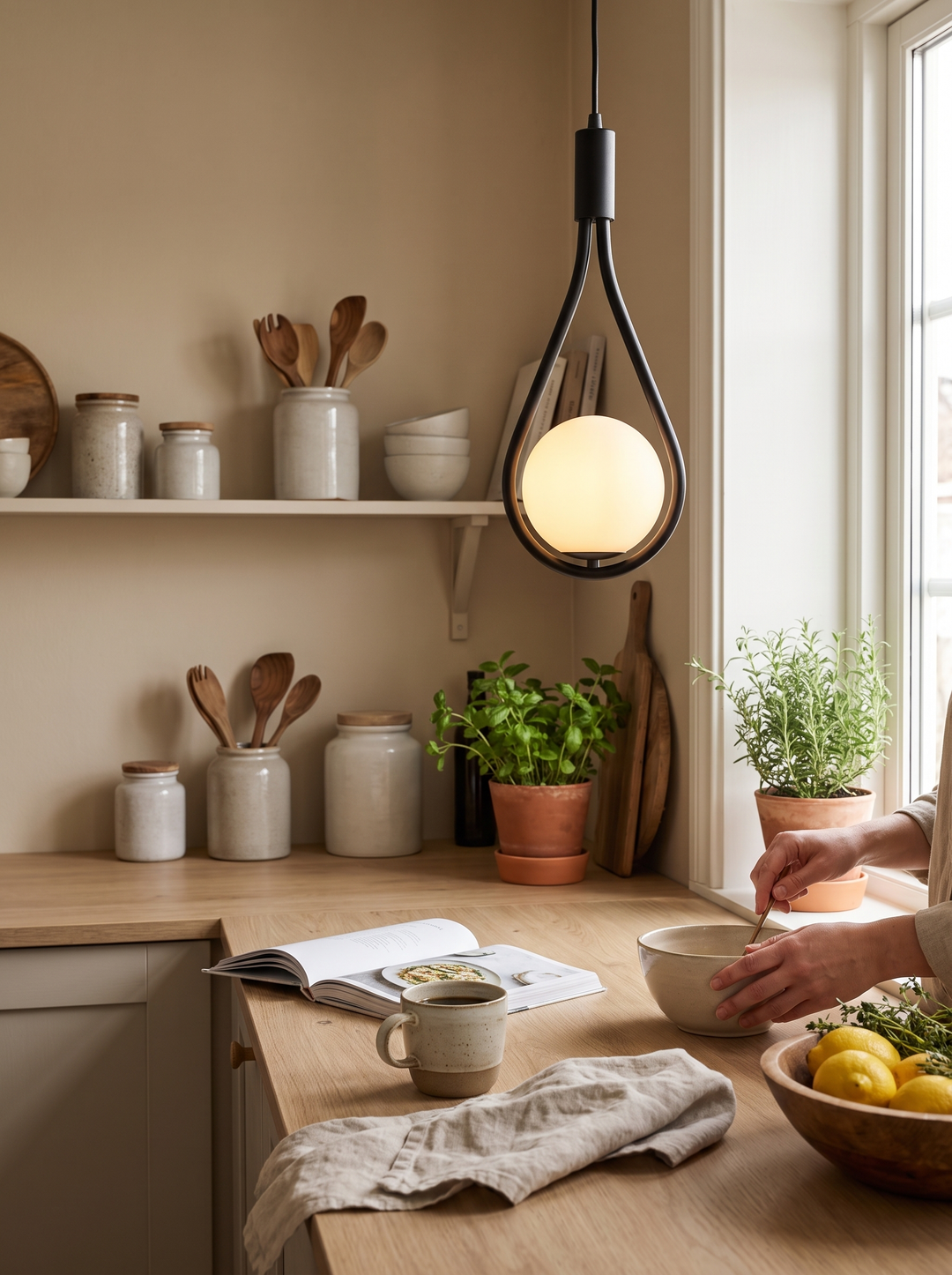 Lumenorth Tilt Adjustable Pendant Light aimed at a worktop