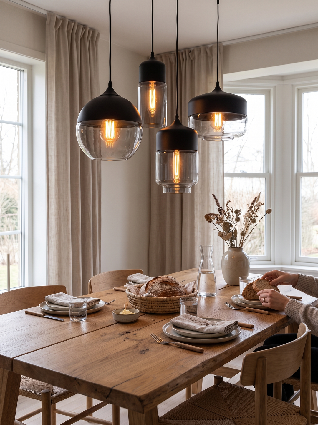 Wood accents on the Lumenorth Facet Kitchen Pendant Light