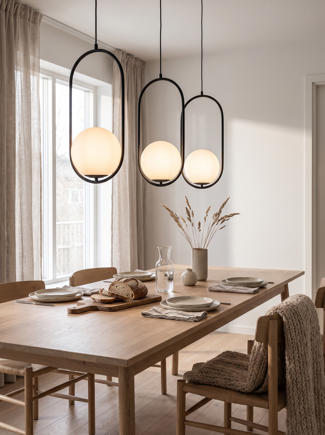 A row of Lumenorth Vessel pendants in the ellipse form