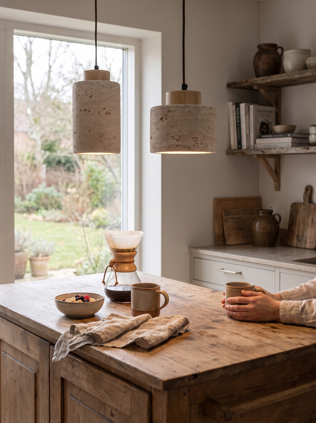 Lumenorth Slate Stone Pendant Light as a quiet object in a room
