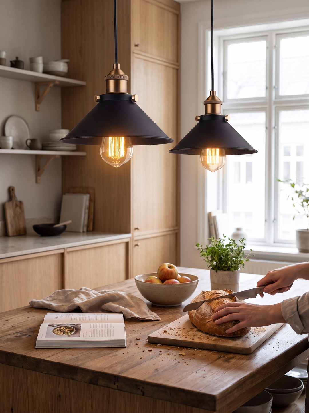 Lumenorth Forge Industrial Pendant aiming light down at a worktop