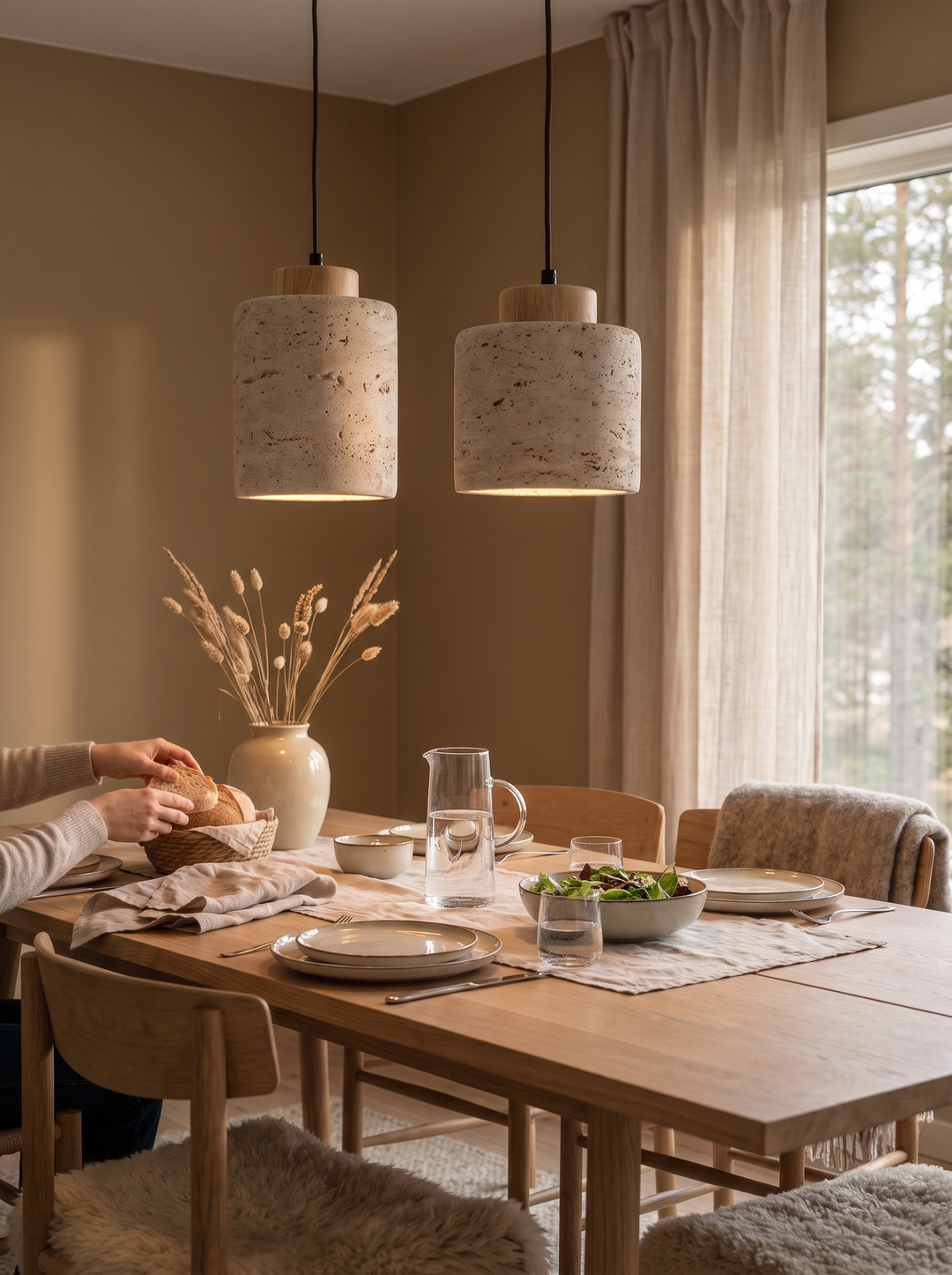 Lumenorth Slate Stone Pendant Light softening the light at its edges