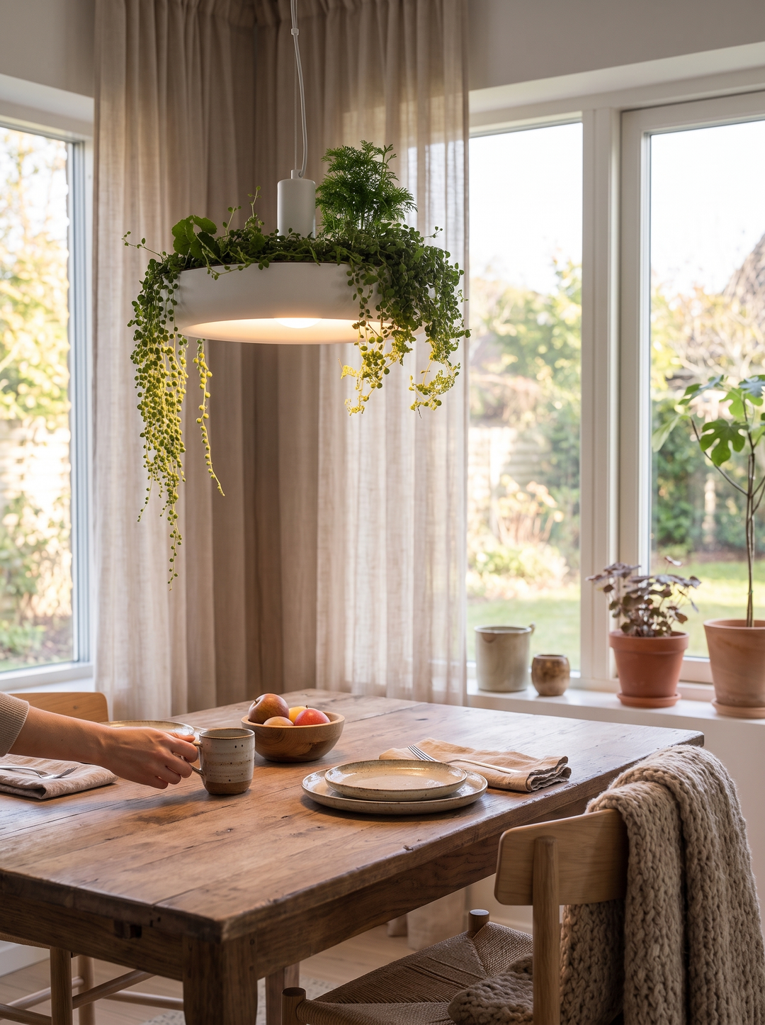 Lumenorth Sprout Hanging Planter Light with a plant in the bowl