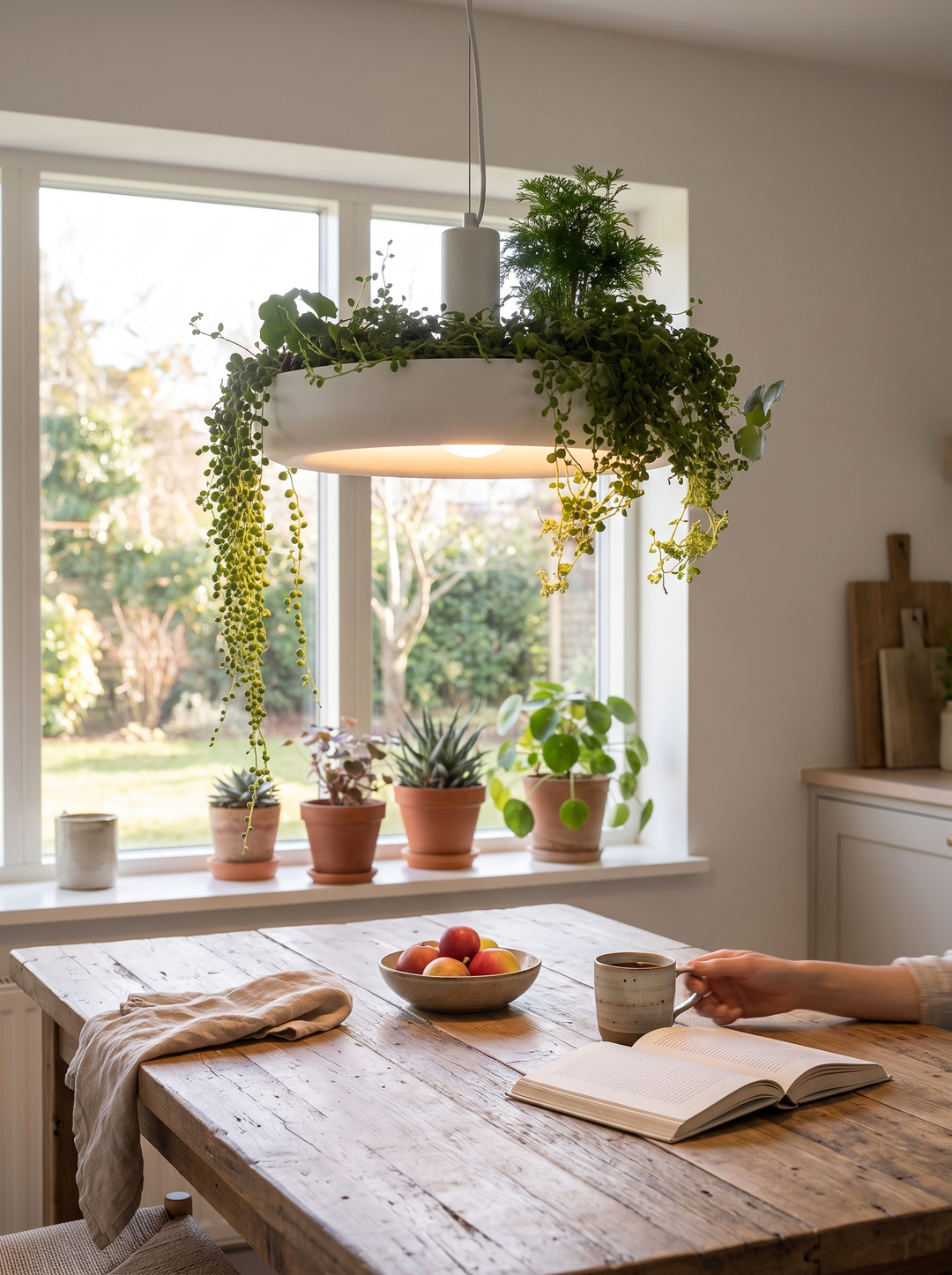 Succulents planted in the Lumenorth Sprout Hanging Planter Light