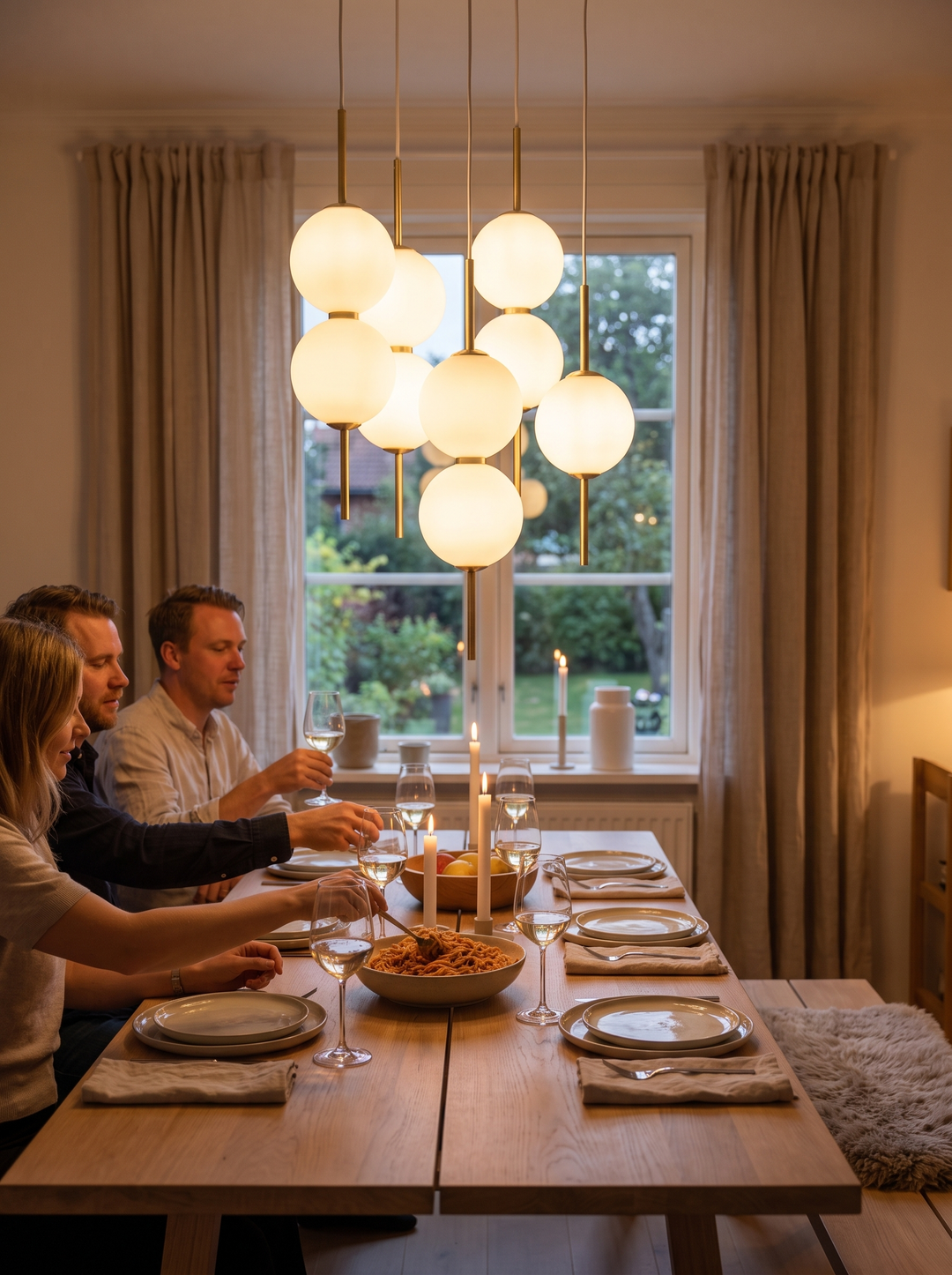 Clear glass globes on the slim frame of the Lumenorth Cluster pendant