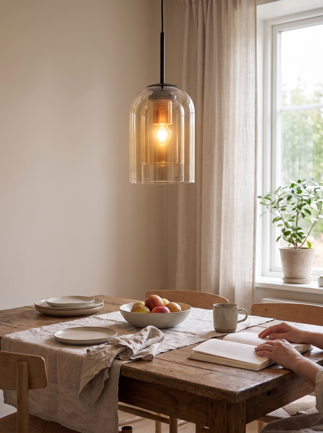 Lumenorth Pearl Glass Pendant Light on a slim golden body