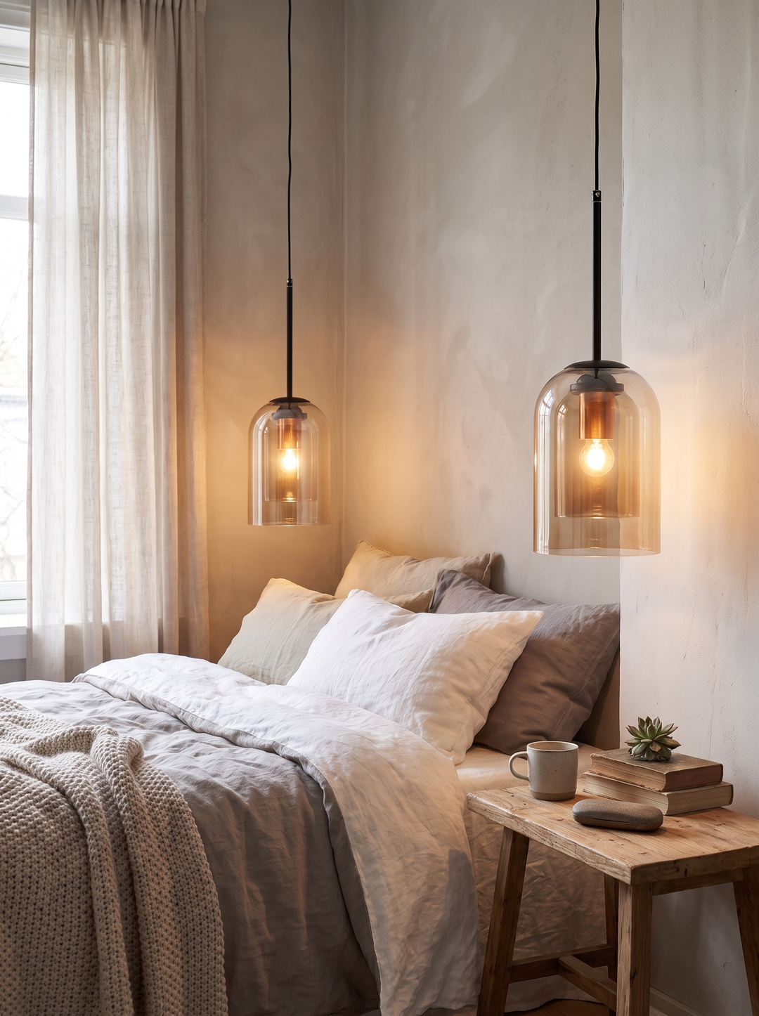 A pair of Lumenorth Pearl Glass Pendant Lights hanging together