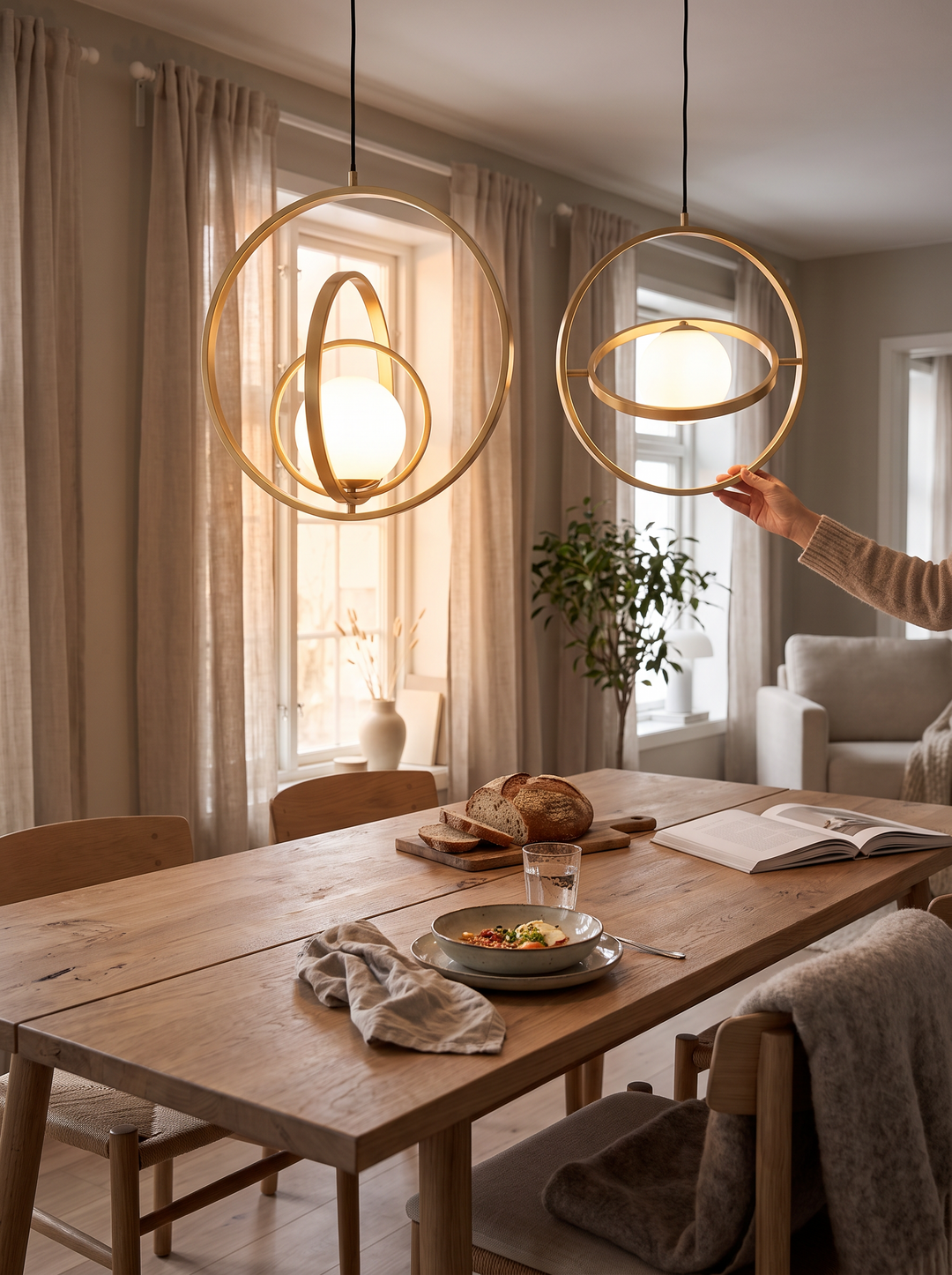 Lumenorth Circa Gold Ring Pendant Light with rotated rings