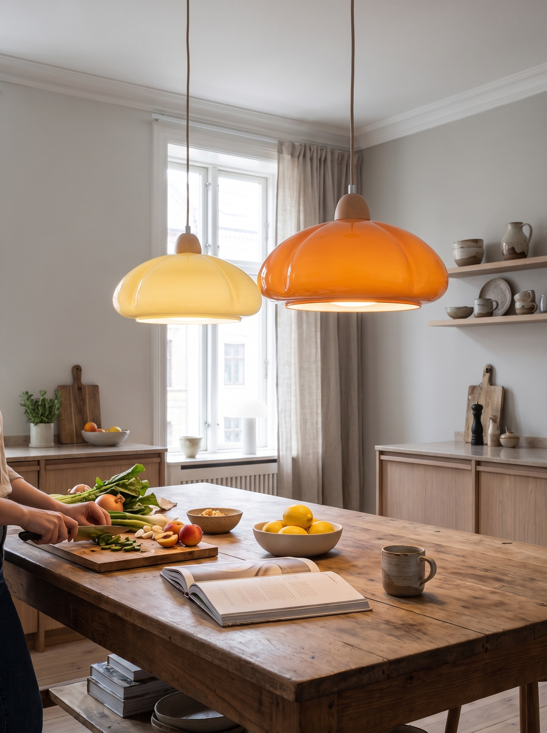 Tinted glass of the Lumenorth Sorbet pendant lit from within