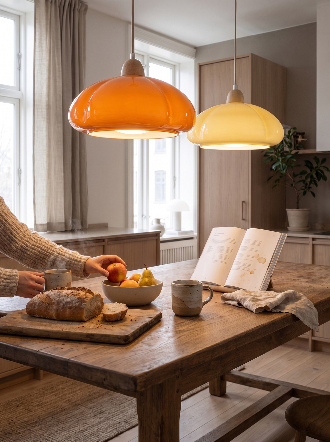 Lumenorth Sorbet Glass Pendant Light in a warm kitchen