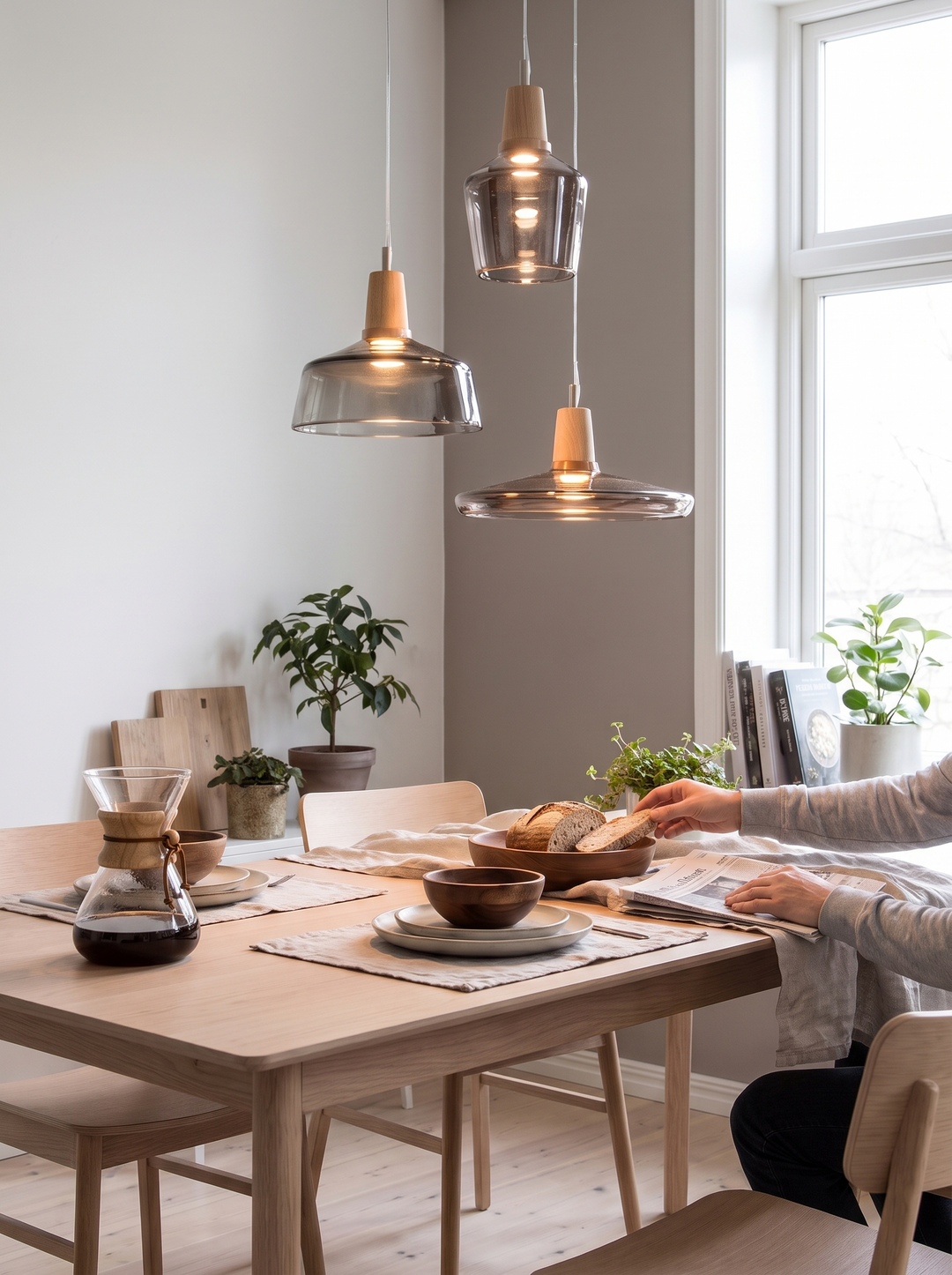 Lumenorth Timber Wood and Glass Pendant in a Scandinavian room