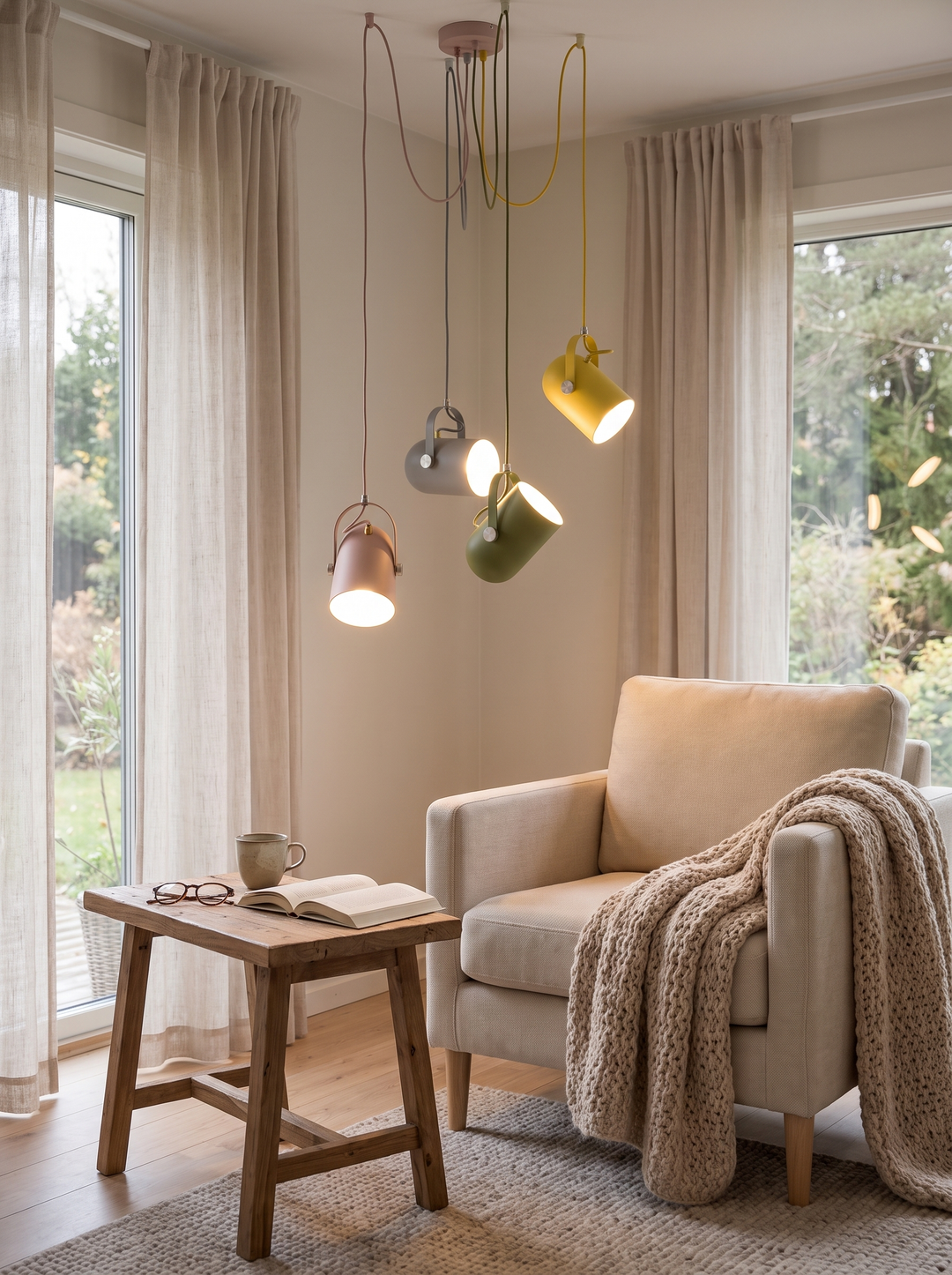 Fabric wrapped cord on the Lumenorth Hue pendant