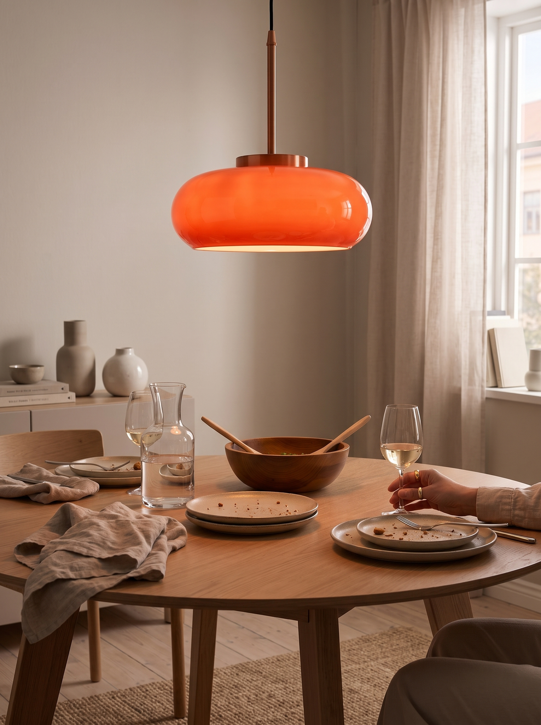 Warm reddish glow of the Lumenorth Penny copper pendant