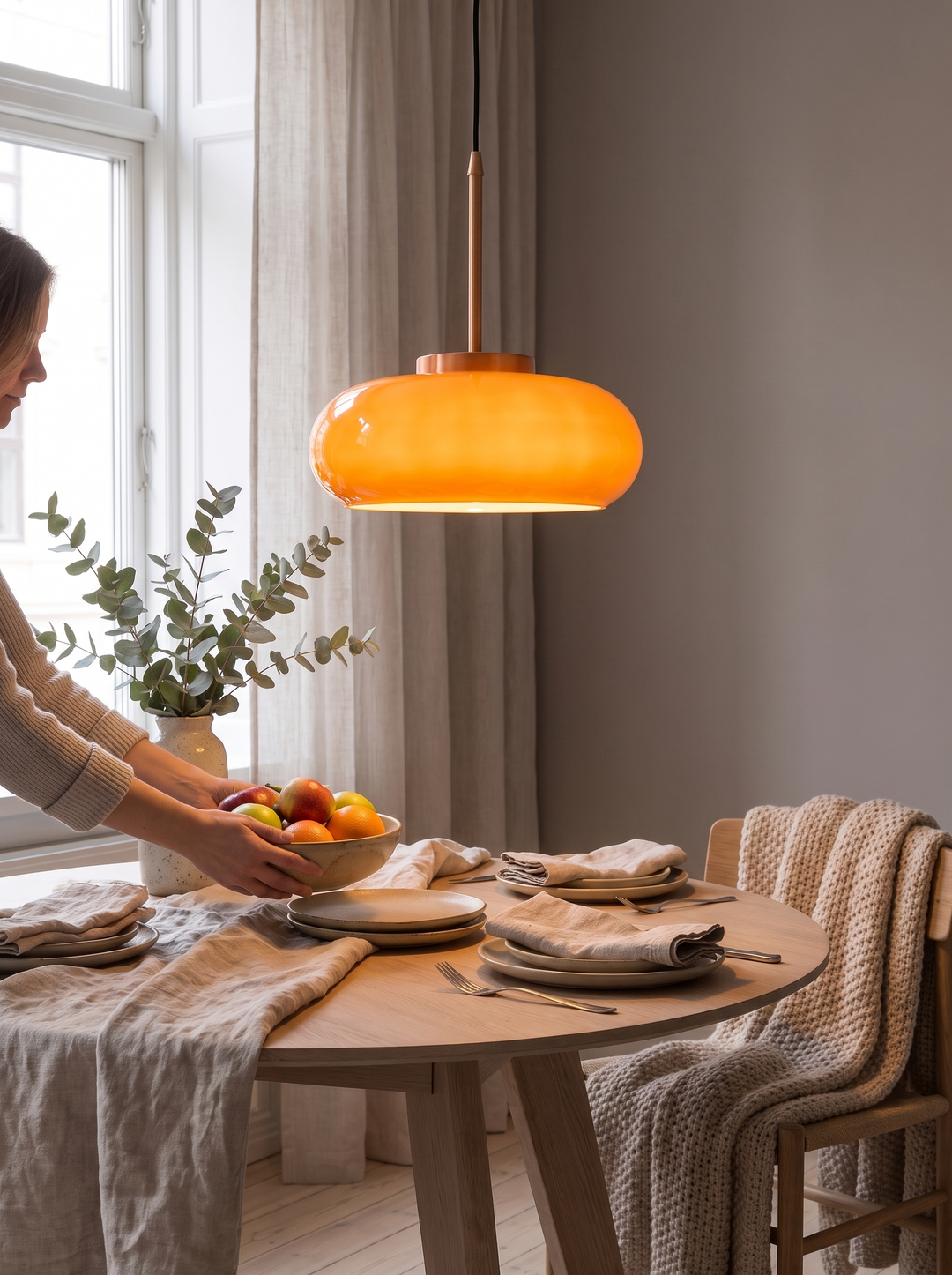 Lumenorth Penny Copper Pendant Light in a plain interior